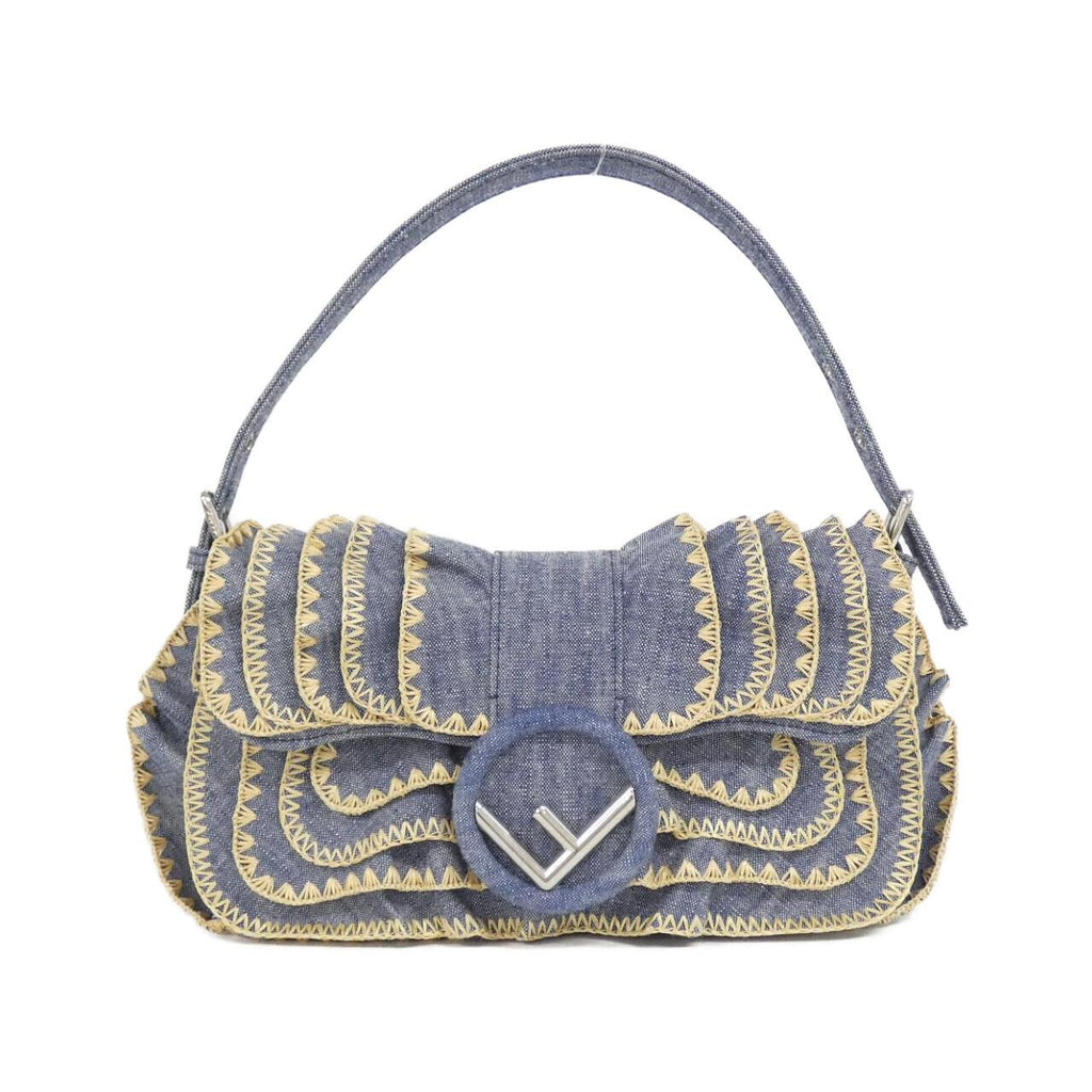 Fendi Baguette Denim Raffia Shoulder Bag