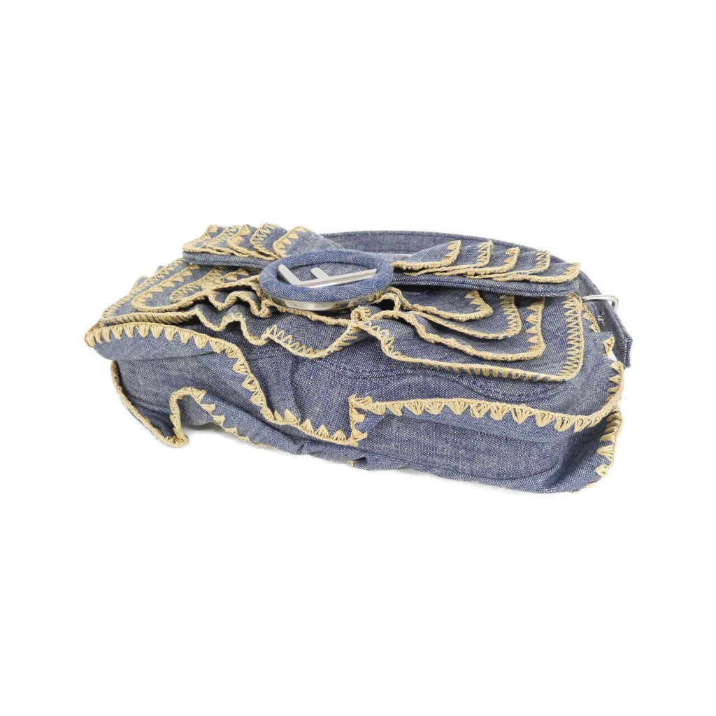 Fendi Baguette Denim Raffia Shoulder Bag
