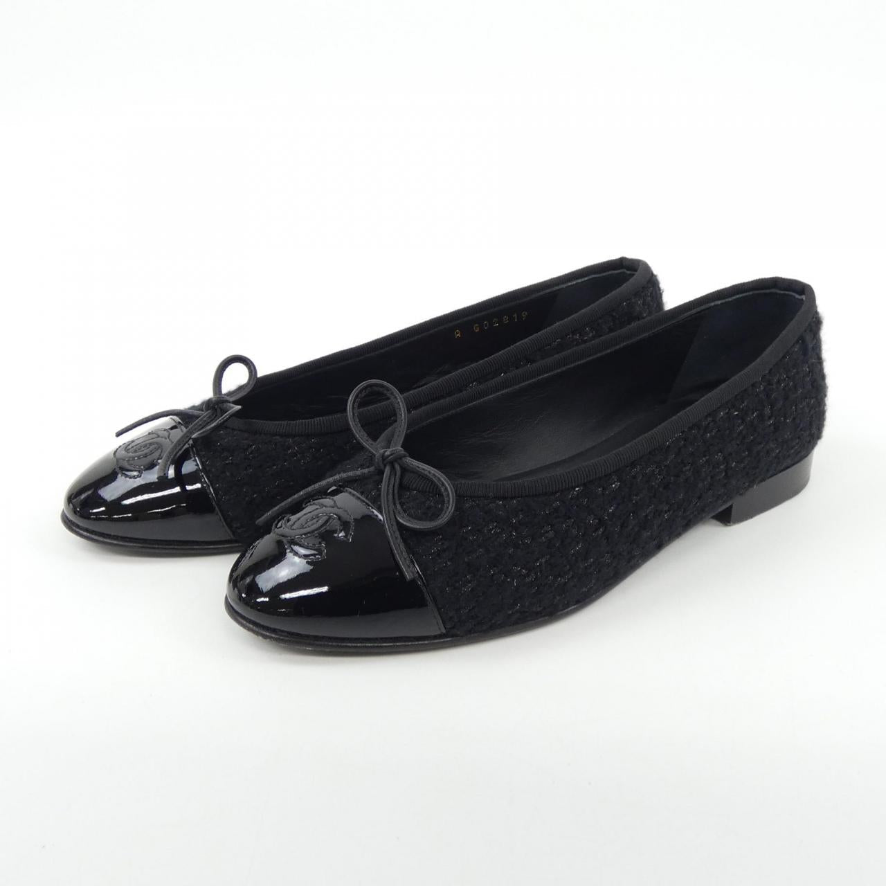 Chanel Ballerina Tweed Patented Calfskin Flats