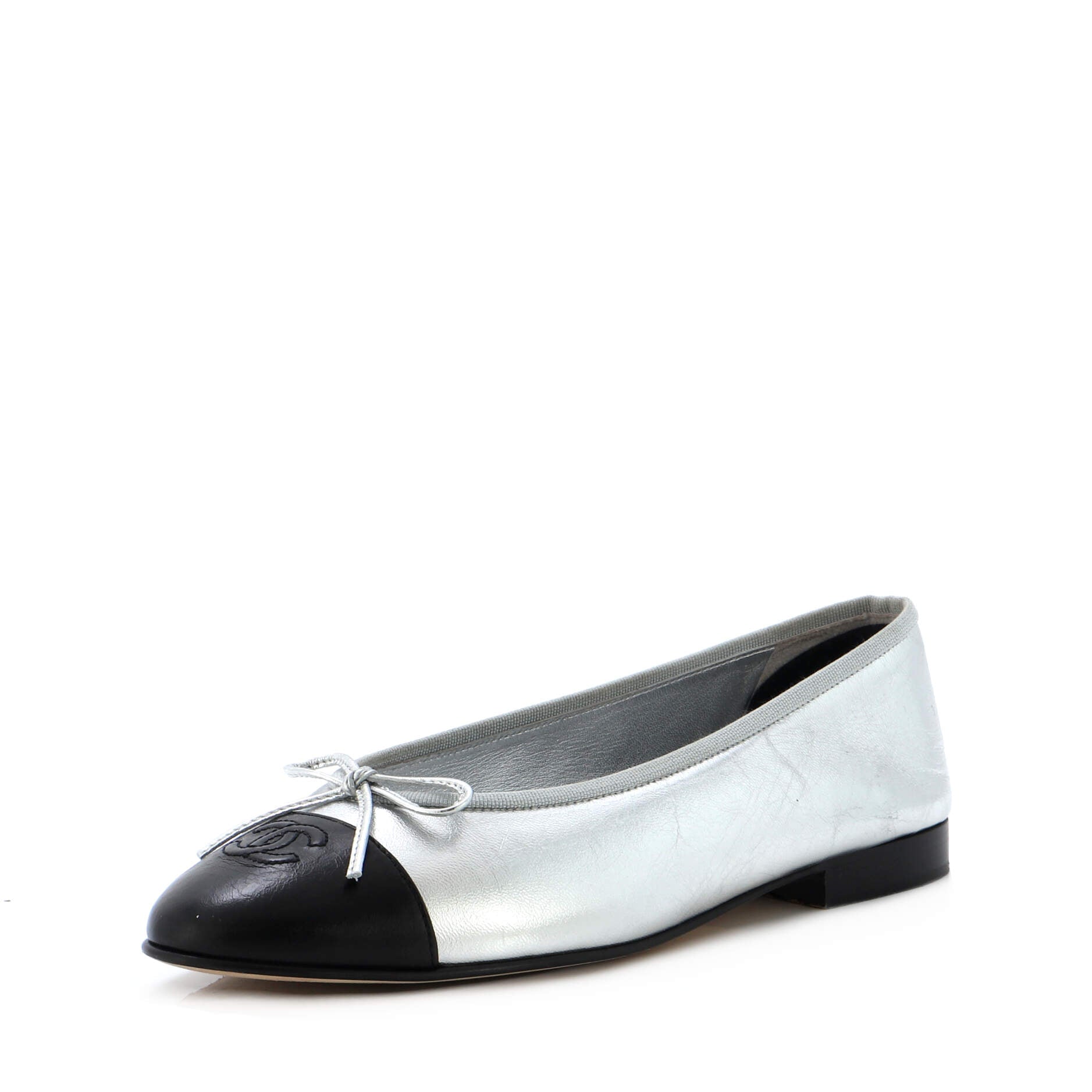 Women's CC Cap Toe Bow Ballerina Flats Leather