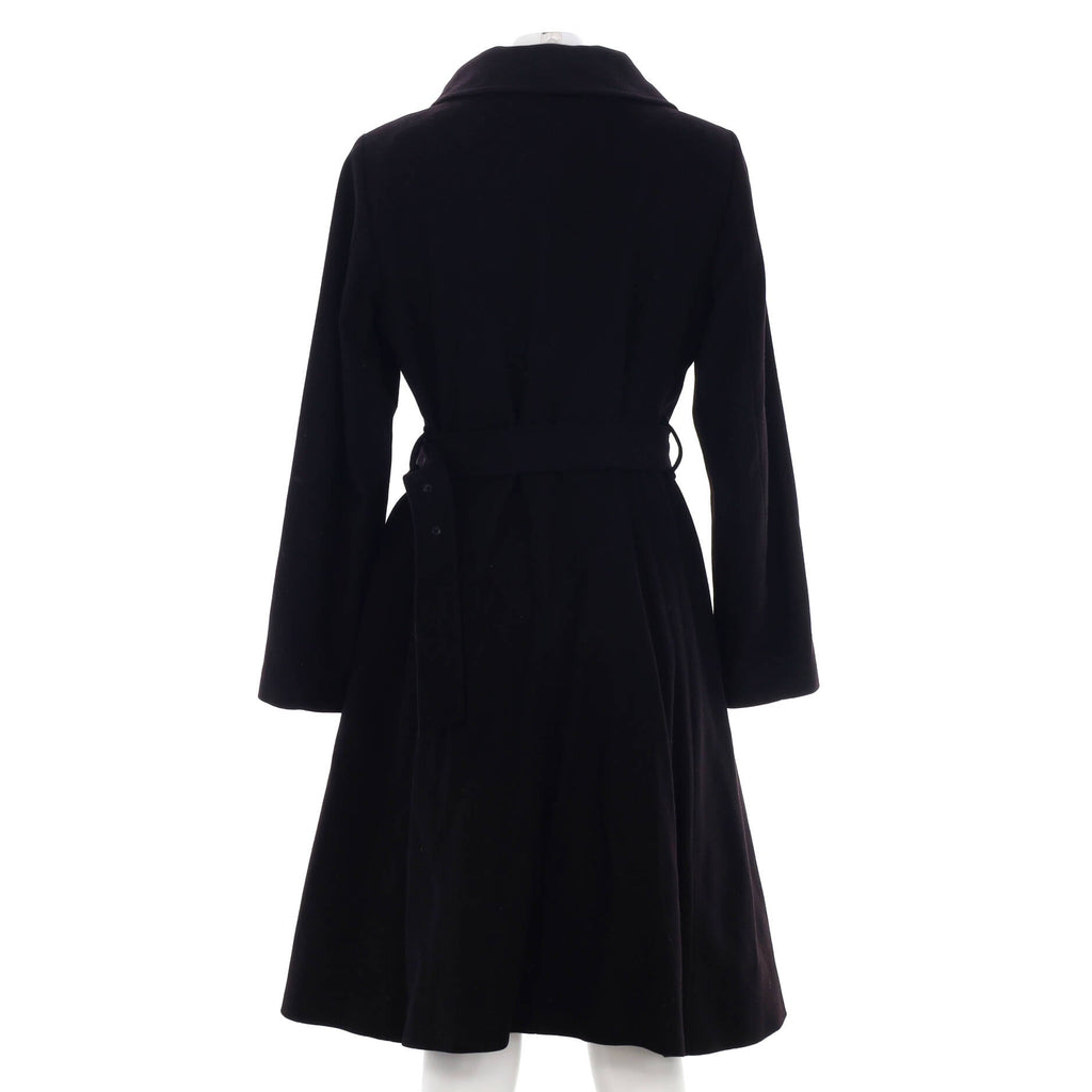 Women's Belted Stand Collar Long Coat Wool and Cashmere Blend