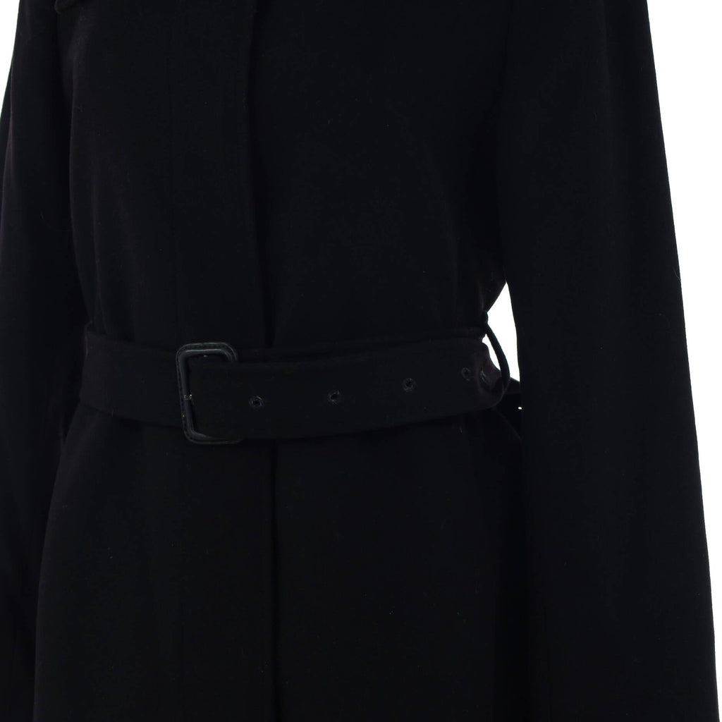 Women's Belted Stand Collar Long Coat Wool and Cashmere Blend