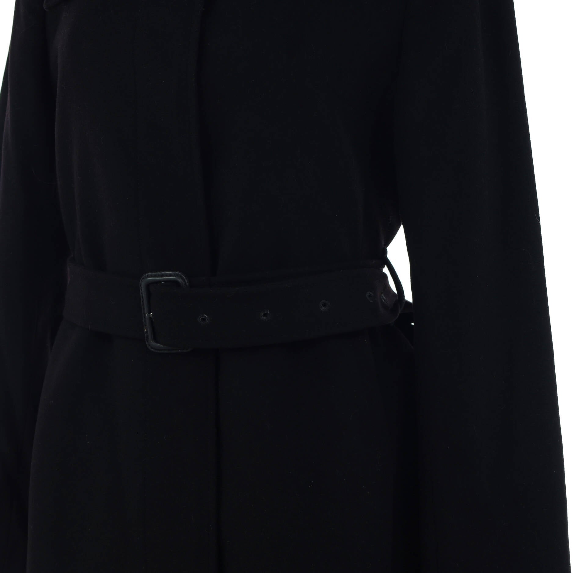 Women's Belted Stand Collar Long Coat Wool and Cashmere Blend