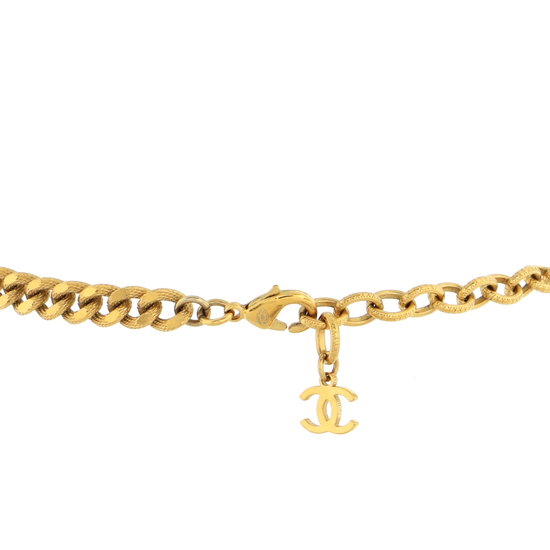 CC Pendant Textured Chain Choker Necklace Metal with Crystals