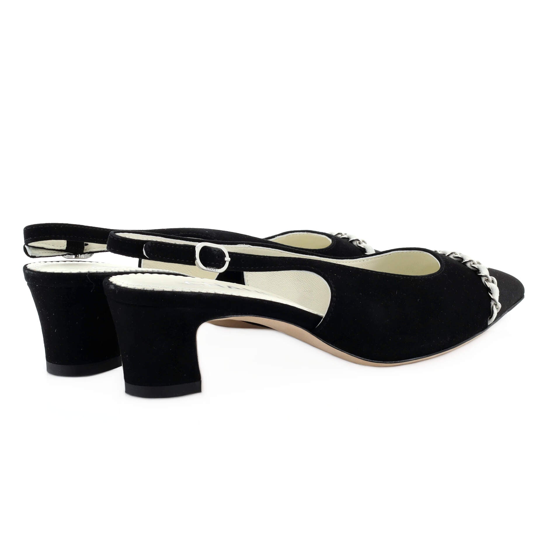 Women's Chained Pointed CC Cap Toe Slingback Pumps Suede