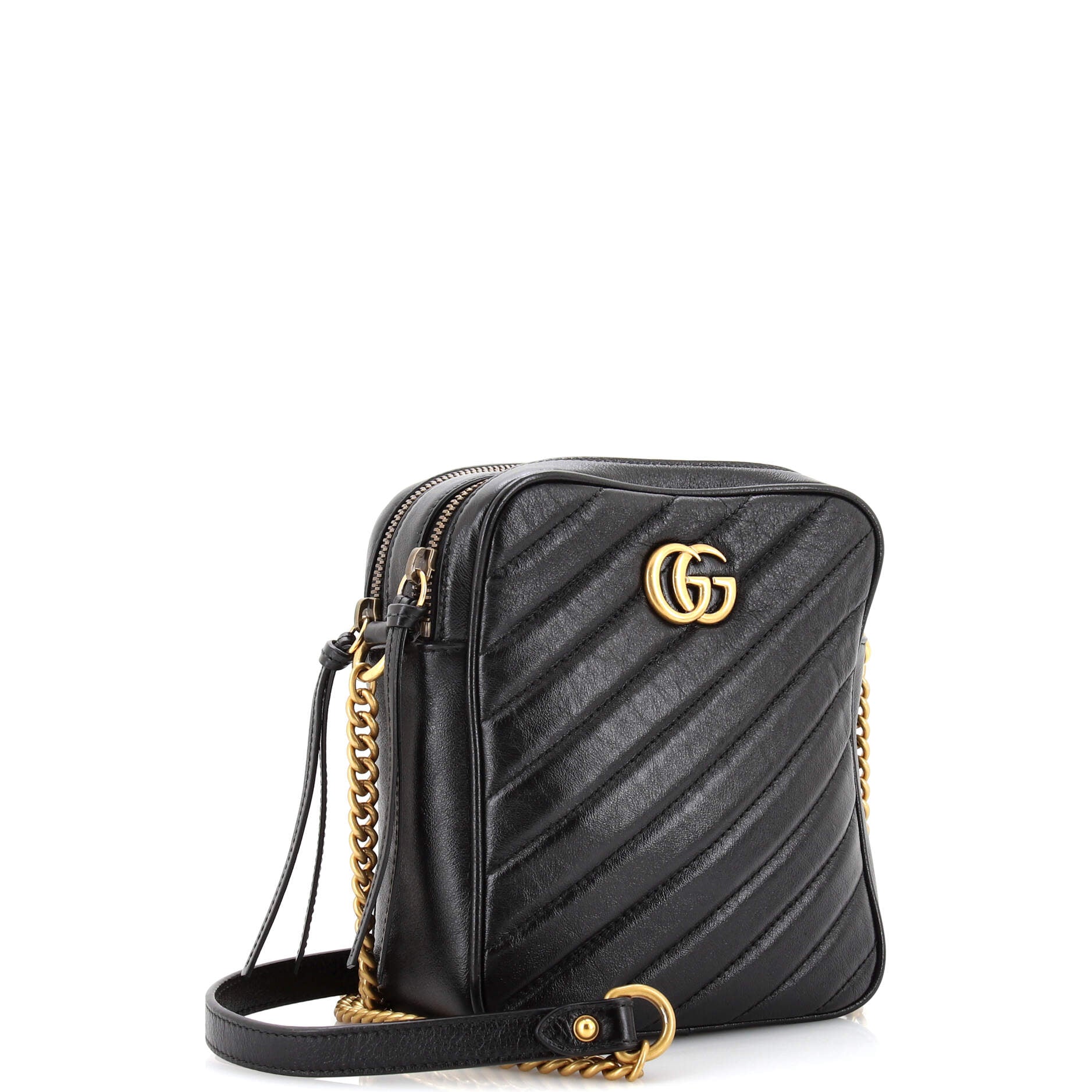 GG Marmont Double Zip Camera Bag Diagonal Quilted Leather Mini