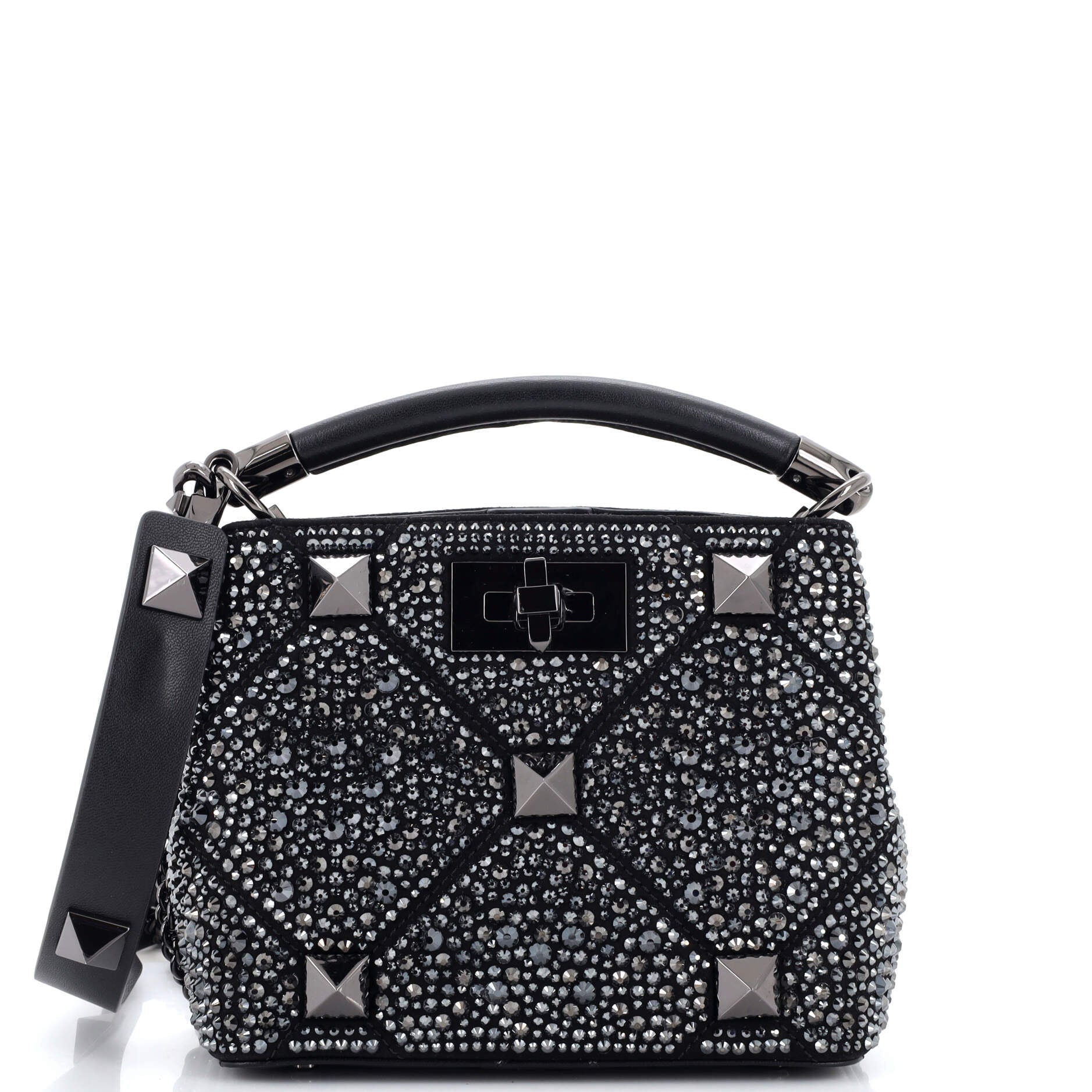 Roman Stud Top Handle Bag Embellished Suede Mini