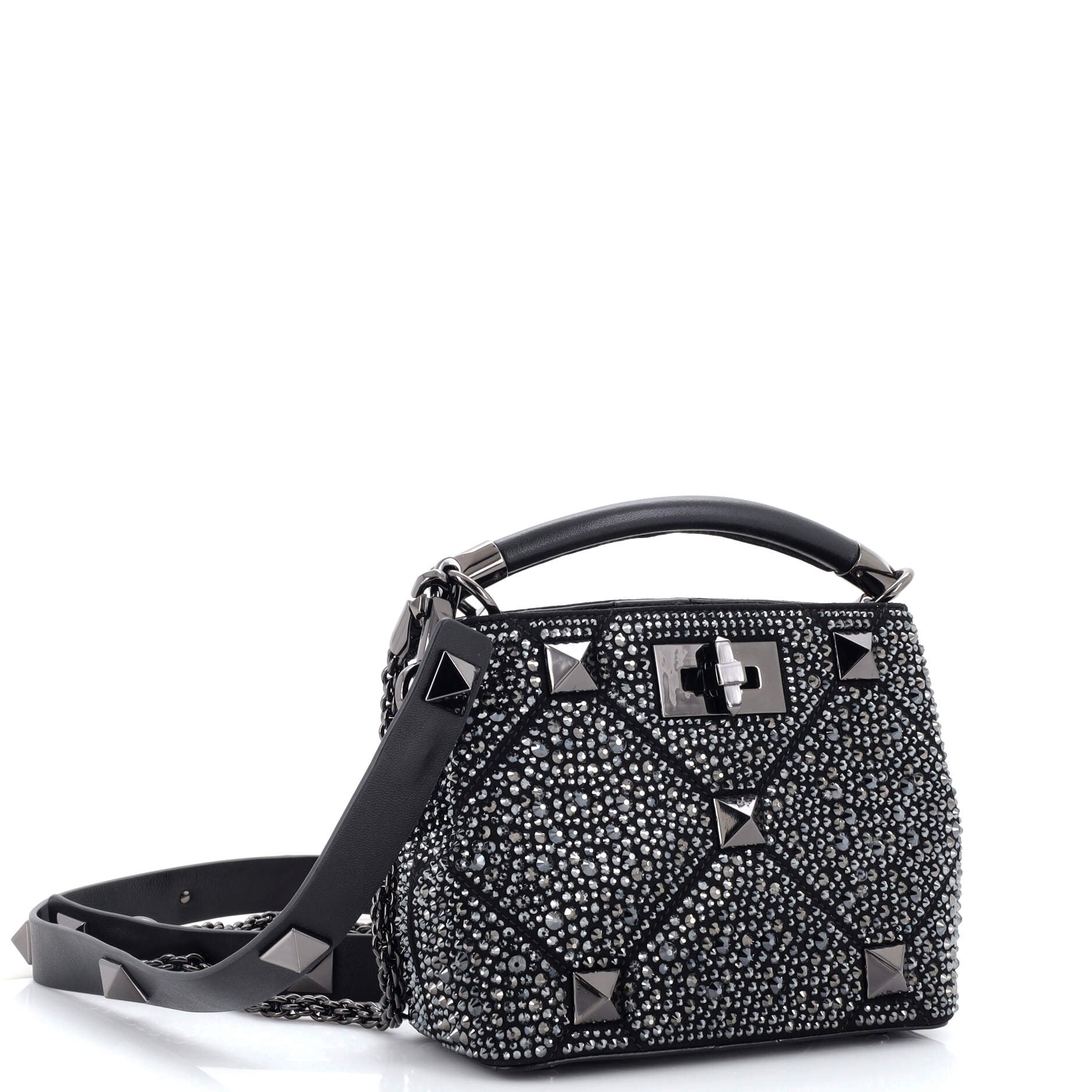 Roman Stud Top Handle Bag Embellished Suede Mini