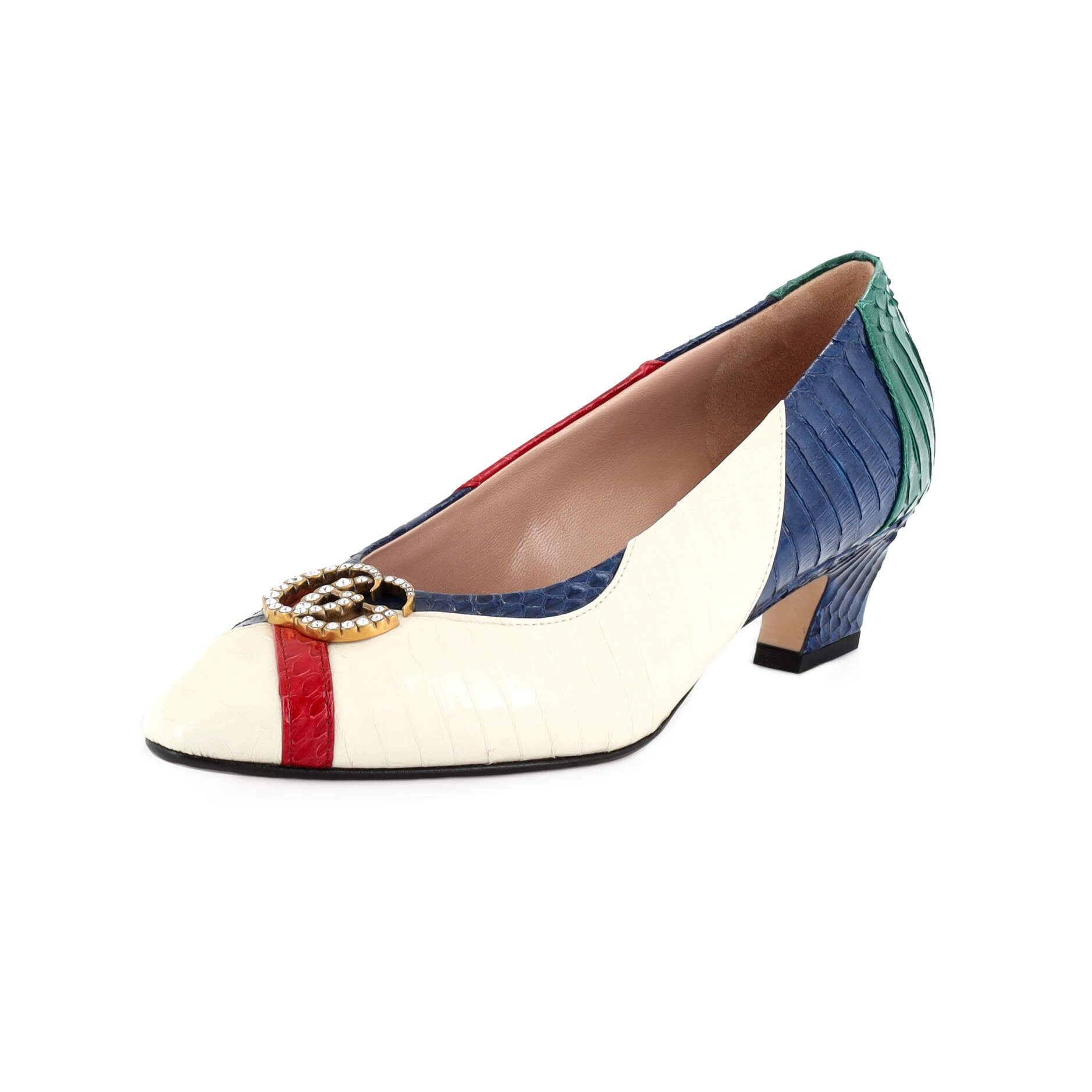 Women's Double G Pumps Snakeskin with Crystal Detail