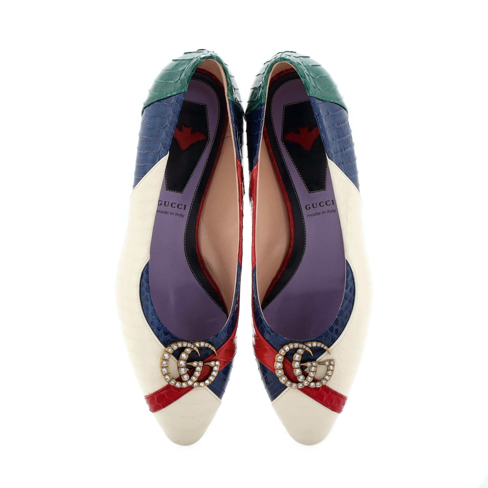 Women's Double G Pumps Snakeskin with Crystal Detail