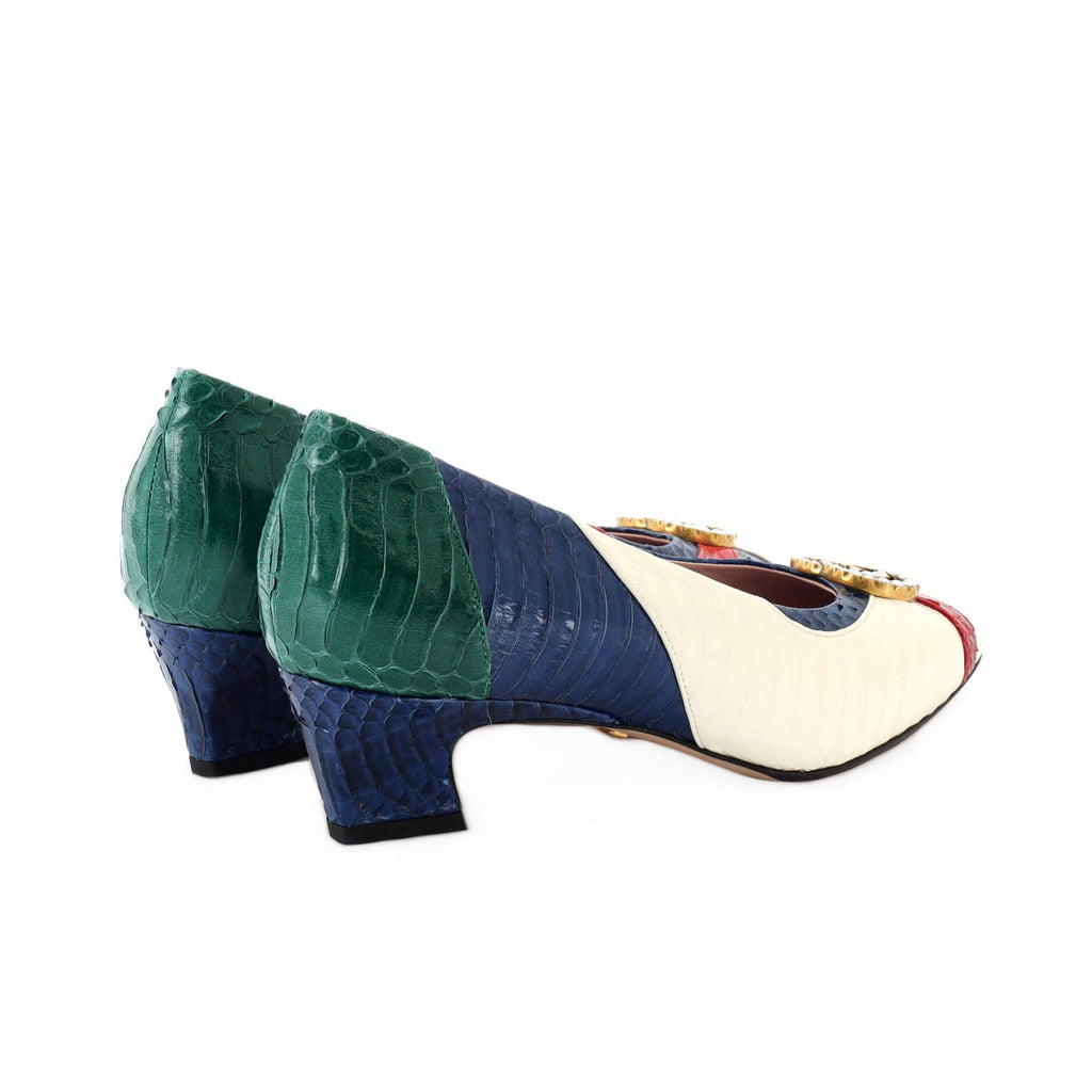 Women's Double G Pumps Snakeskin with Crystal Detail