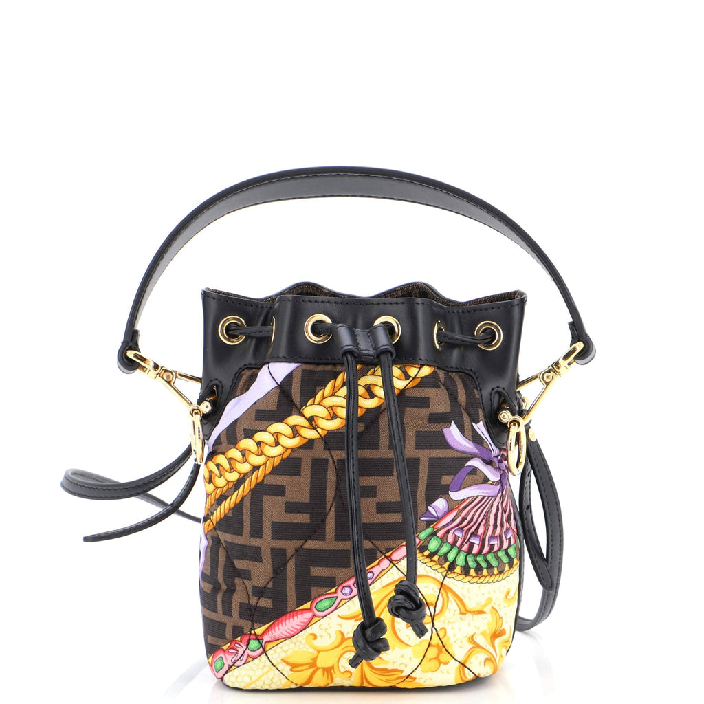 x Versace Fendace Mon Tresor Bucket Bag Quilted Printed Zucca Silk Mini