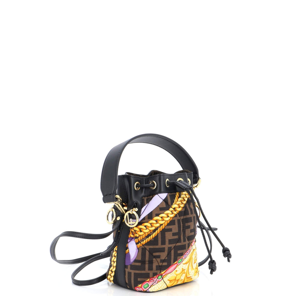 x Versace Fendace Mon Tresor Bucket Bag Quilted Printed Zucca Silk Mini