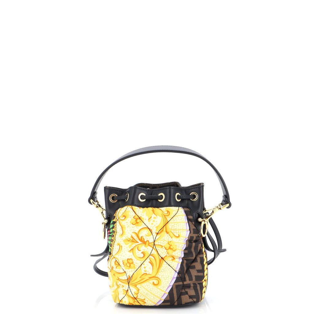 x Versace Fendace Mon Tresor Bucket Bag Quilted Printed Zucca Silk Mini