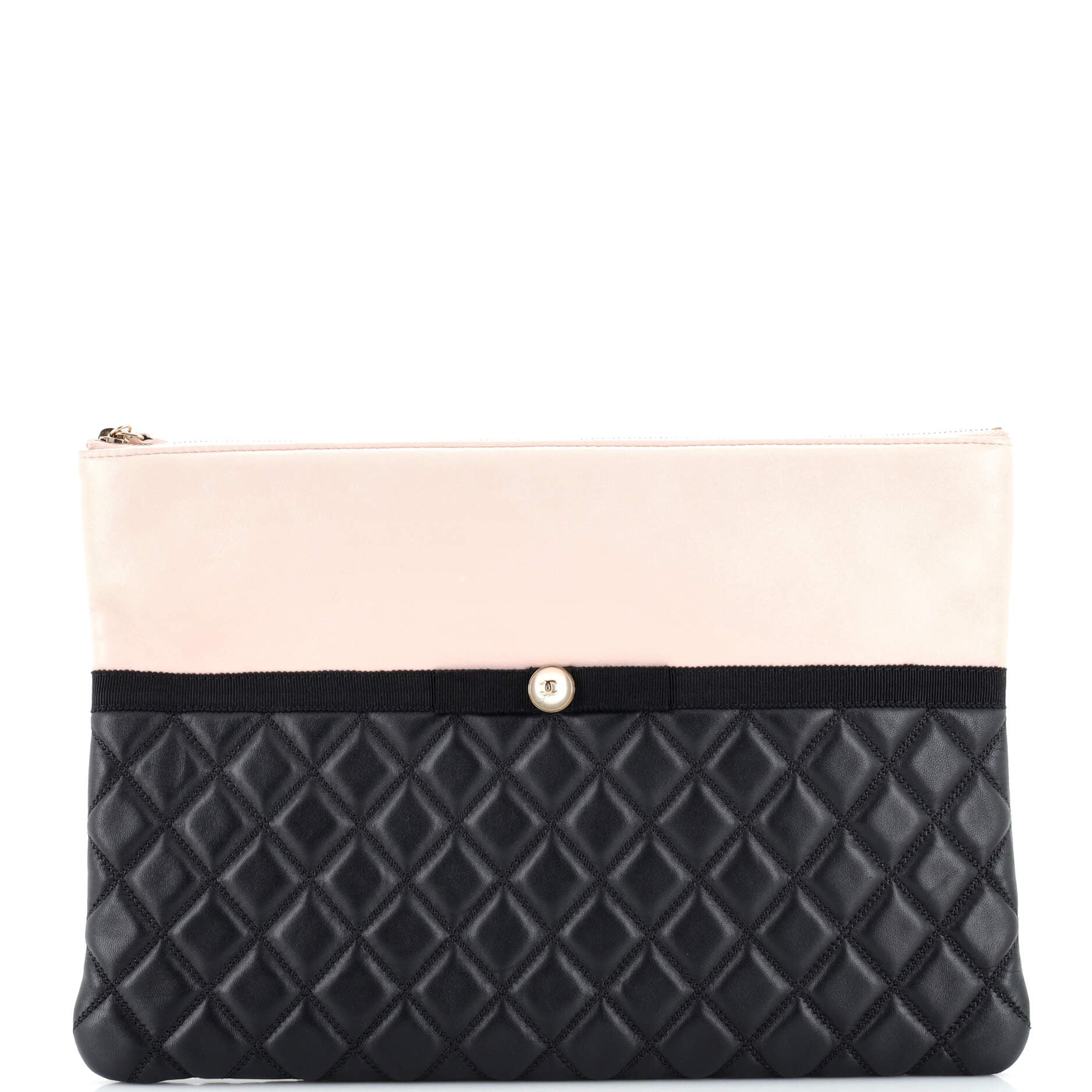 Pearl O Case Clutch Quilted Lambskin and Calfskin Large
