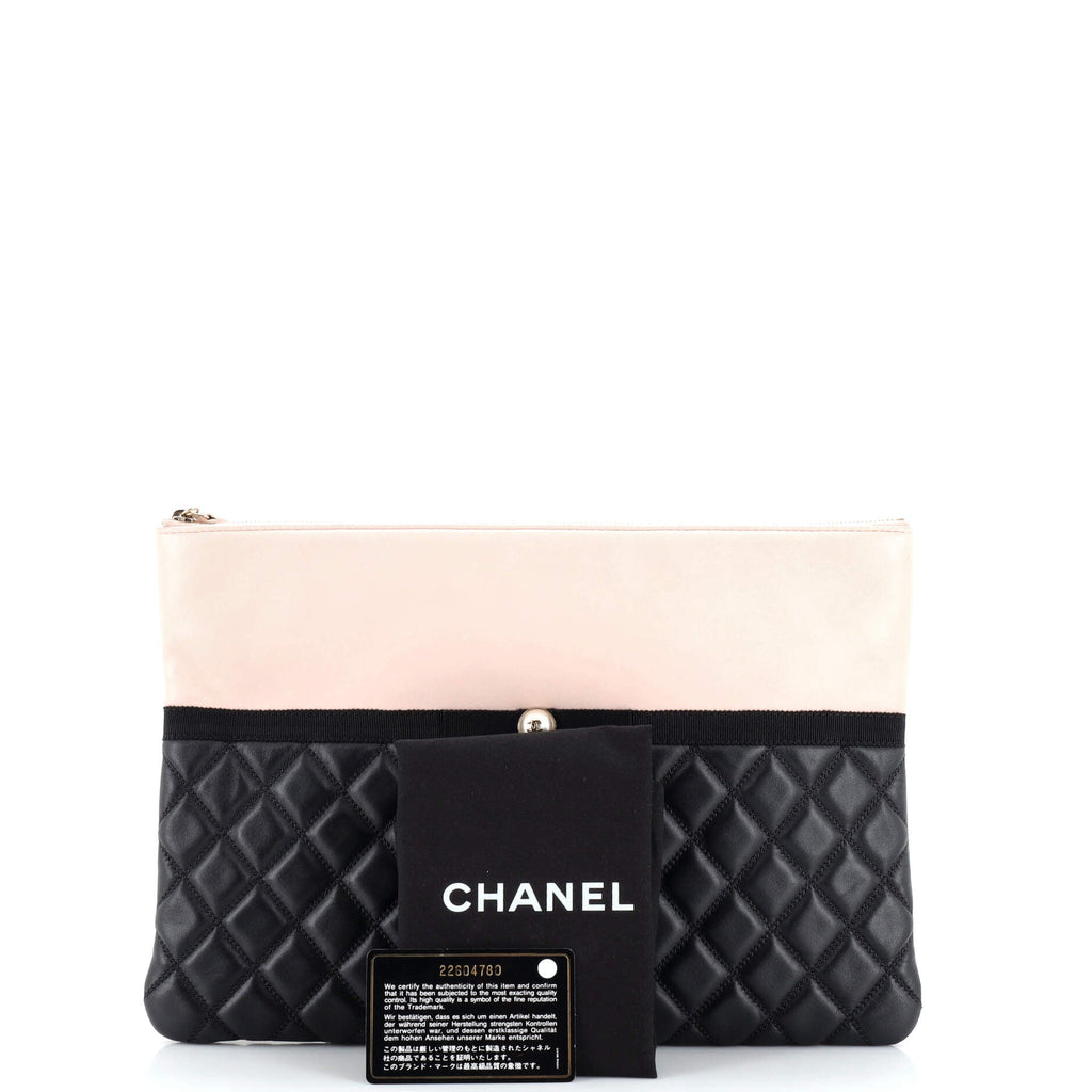 Pearl O Case Clutch Quilted Lambskin and Calfskin Large