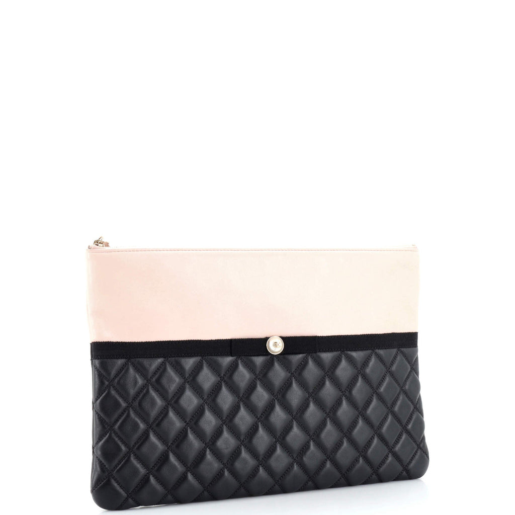 Pearl O Case Clutch Quilted Lambskin and Calfskin Large