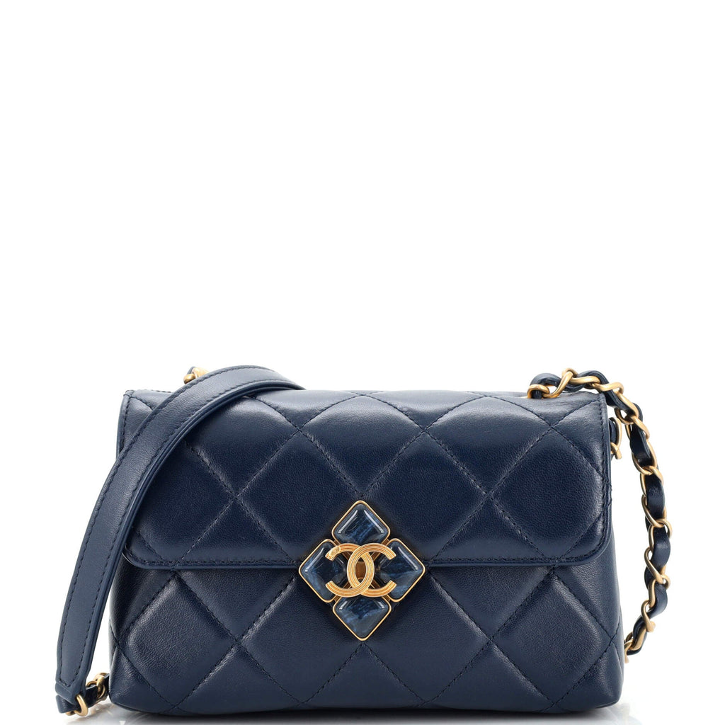 CC Diamond Lock Flap Bag Quilted Lambskin Mini