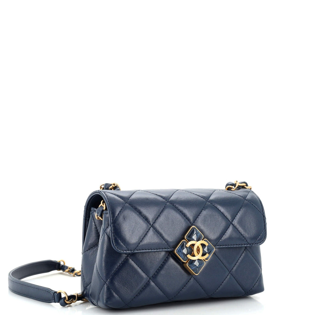 CC Diamond Lock Flap Bag Quilted Lambskin Mini