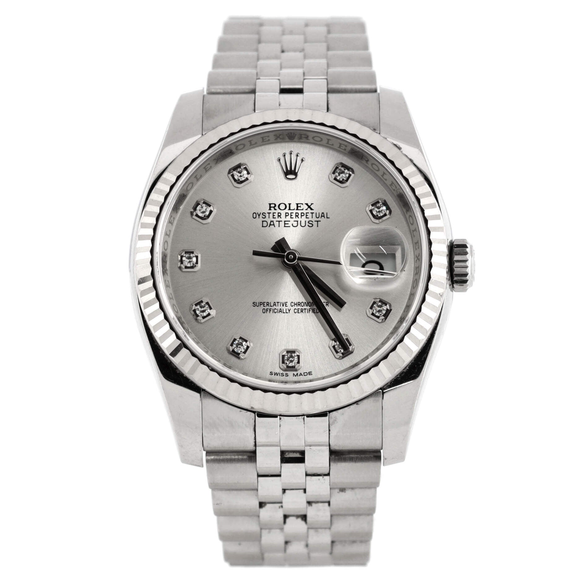 Oyster Perpetual Datejust Automatic Watch Stainless Steel and White Gold with Diamond Markers 36