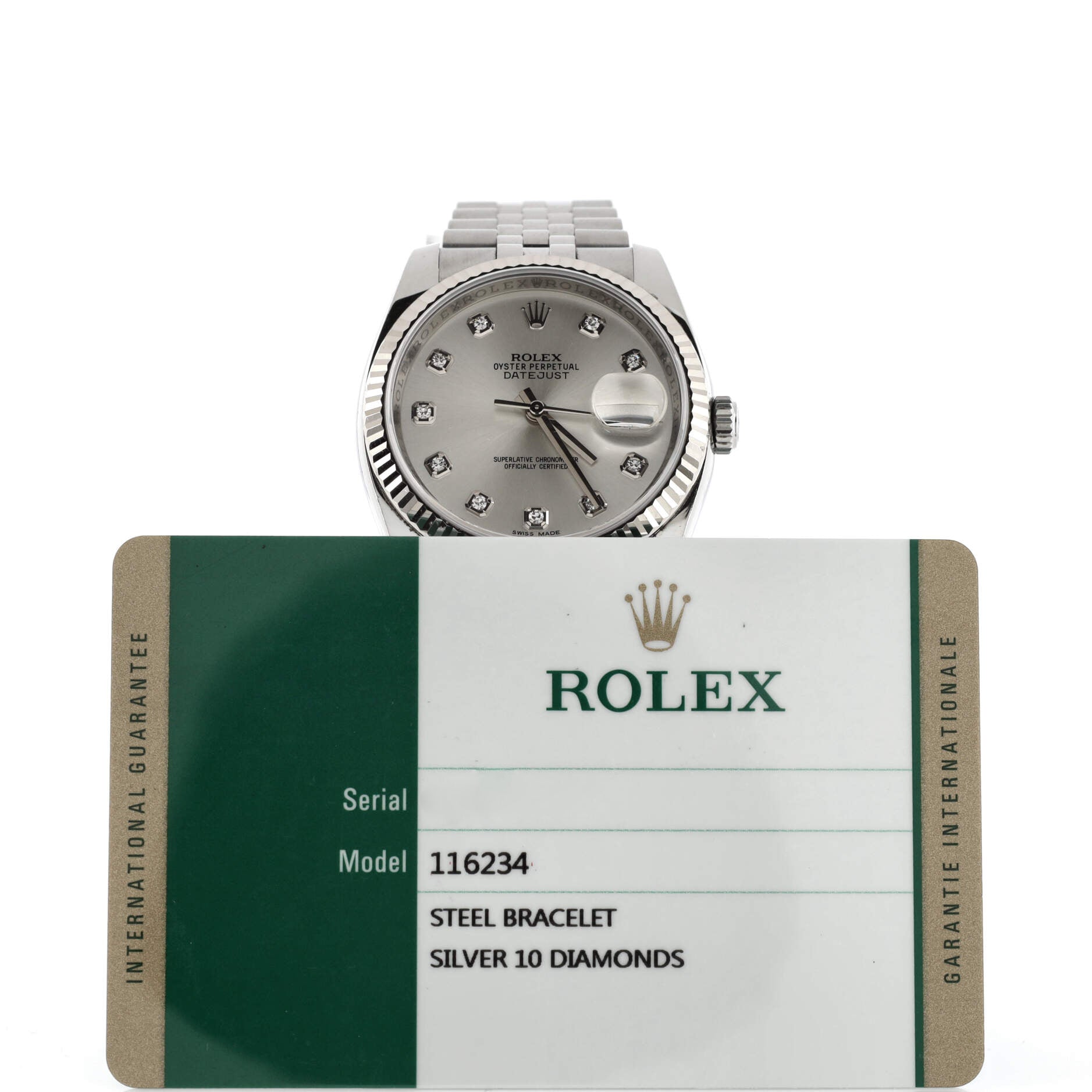 Oyster Perpetual Datejust Automatic Watch Stainless Steel and White Gold with Diamond Markers 36