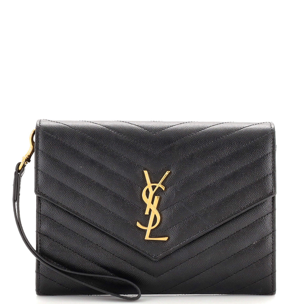 Classic Monogram Envelope Wristlet Clutch Matelasse Chevron Leather