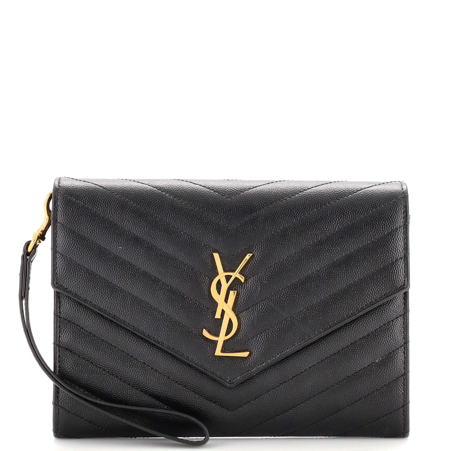 Classic Monogram Envelope Wristlet Clutch Matelasse Chevron Leather