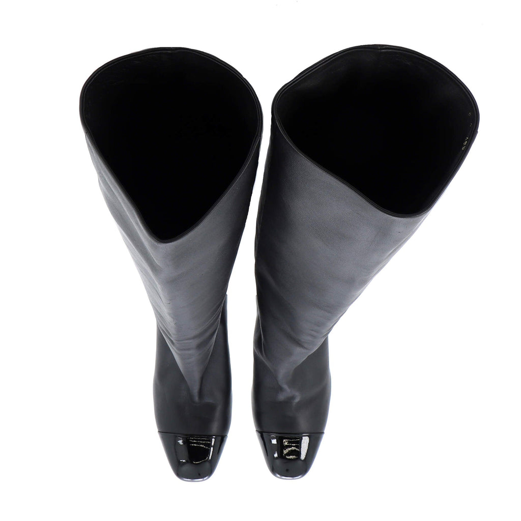 Women's Square Cap Toe Knee High Boots Leather and Patent