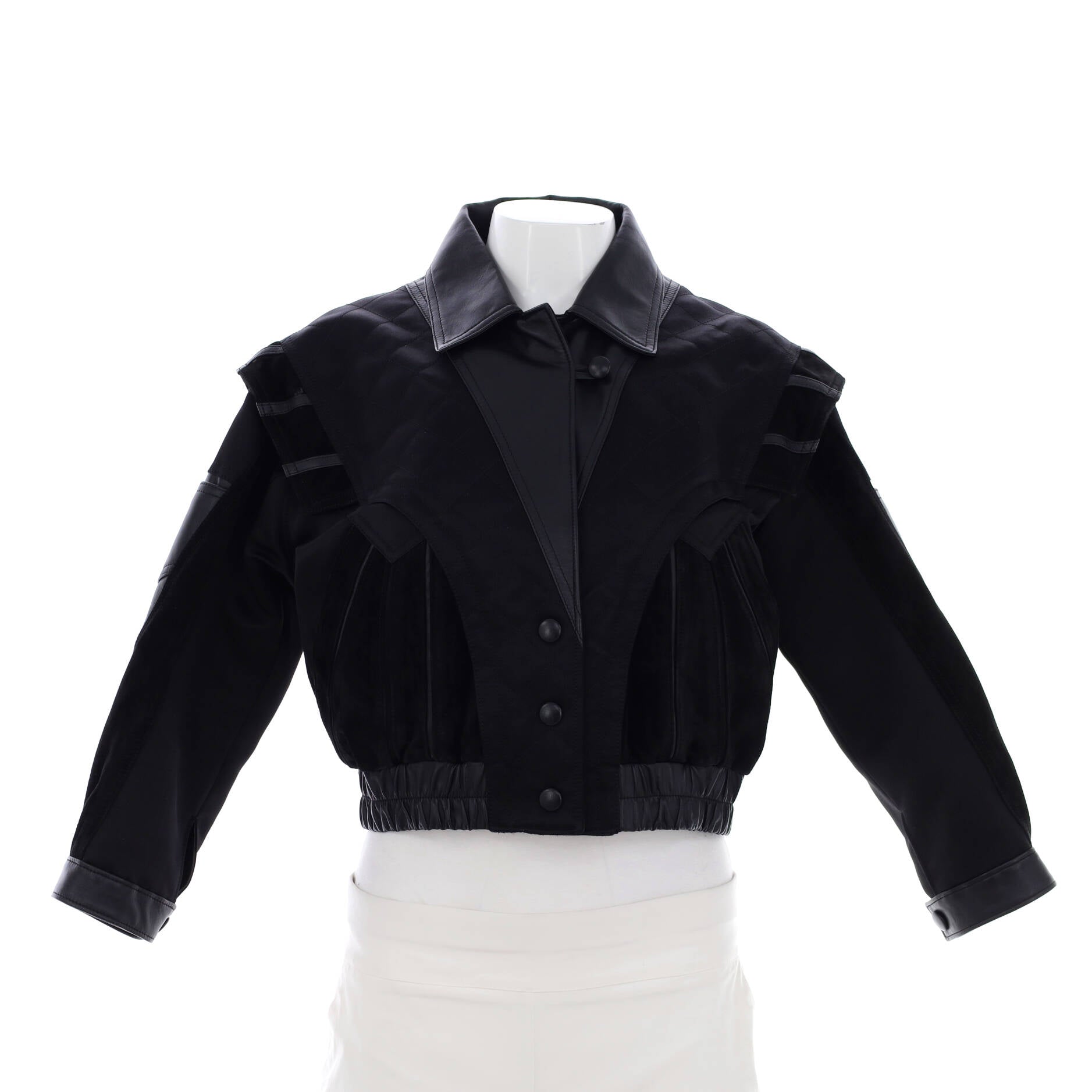 Women's Cropped Biker Jacket Leather and Suede with Quilted Silk Blend