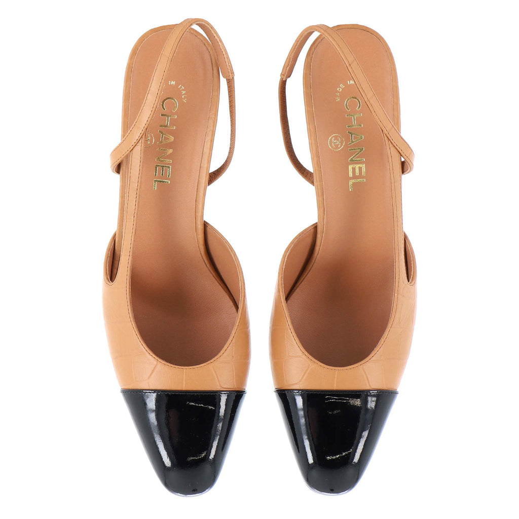 Women’s Cap Toe Slingback Pumps Crocodile Embossed Leather