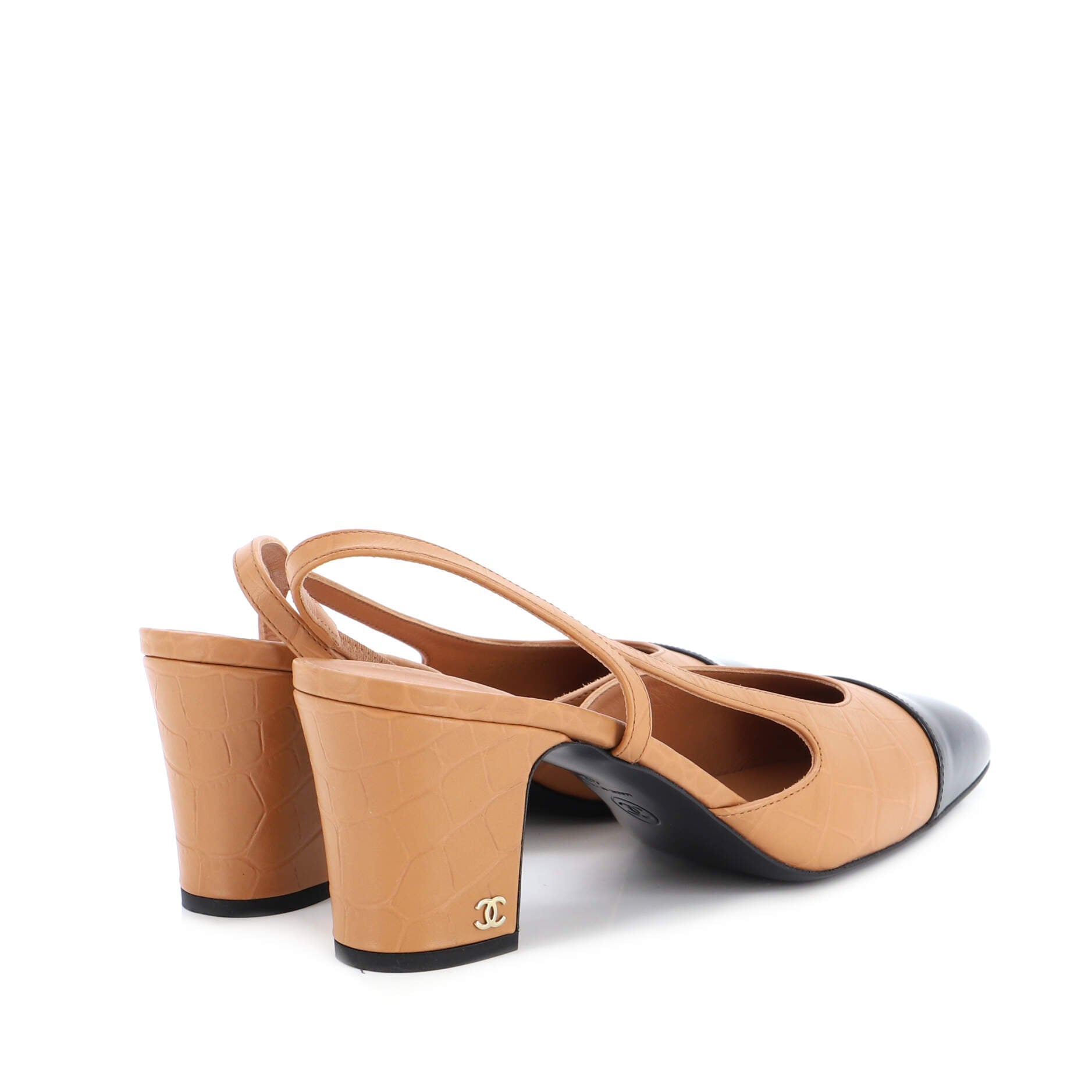 Women’s Cap Toe Slingback Pumps Crocodile Embossed Leather