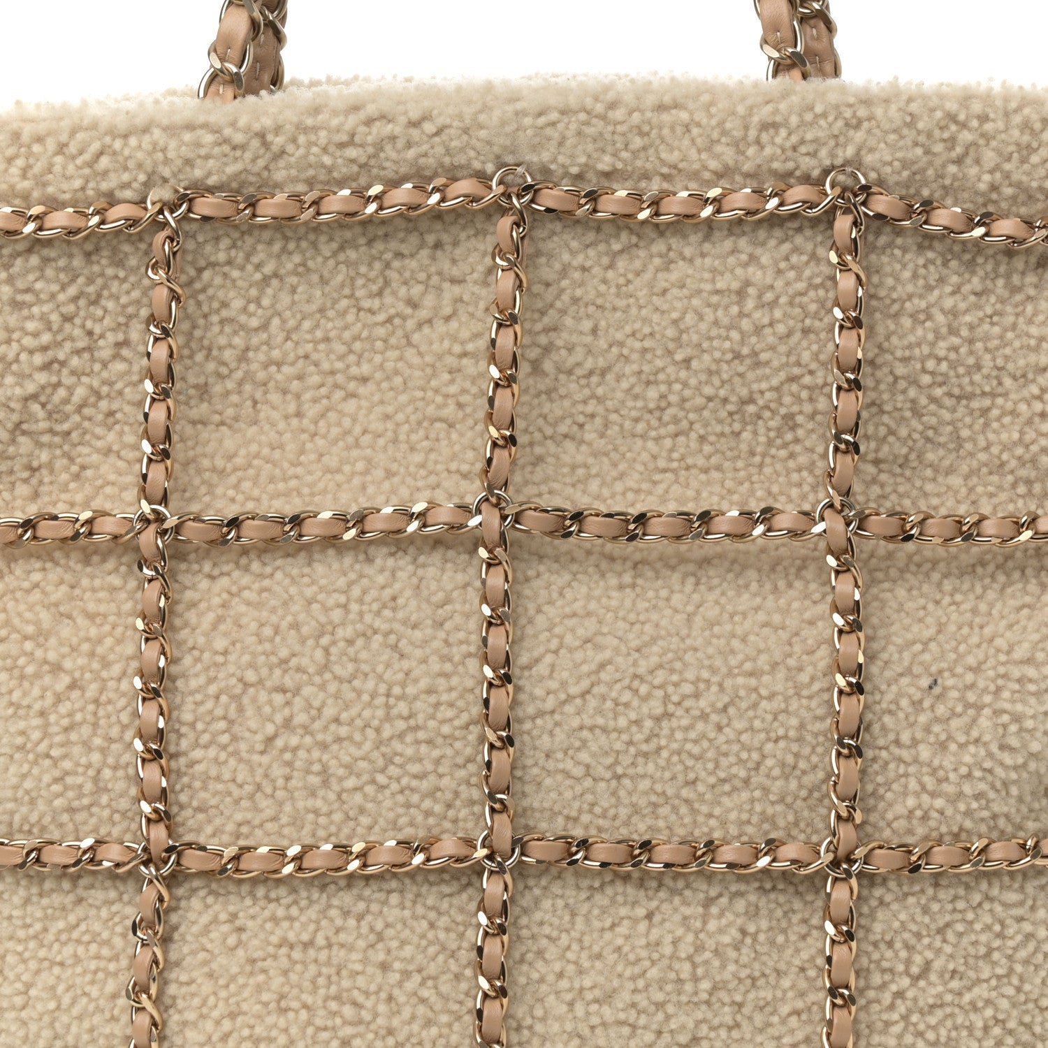 Shearling Small Shopping Chain Bag Beige