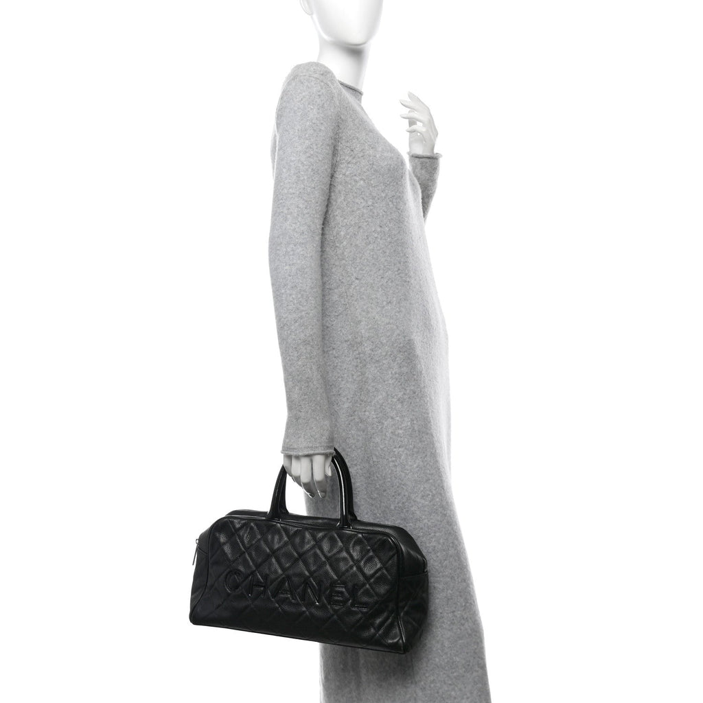 Caviar Patent Quilted Large Bowler Black