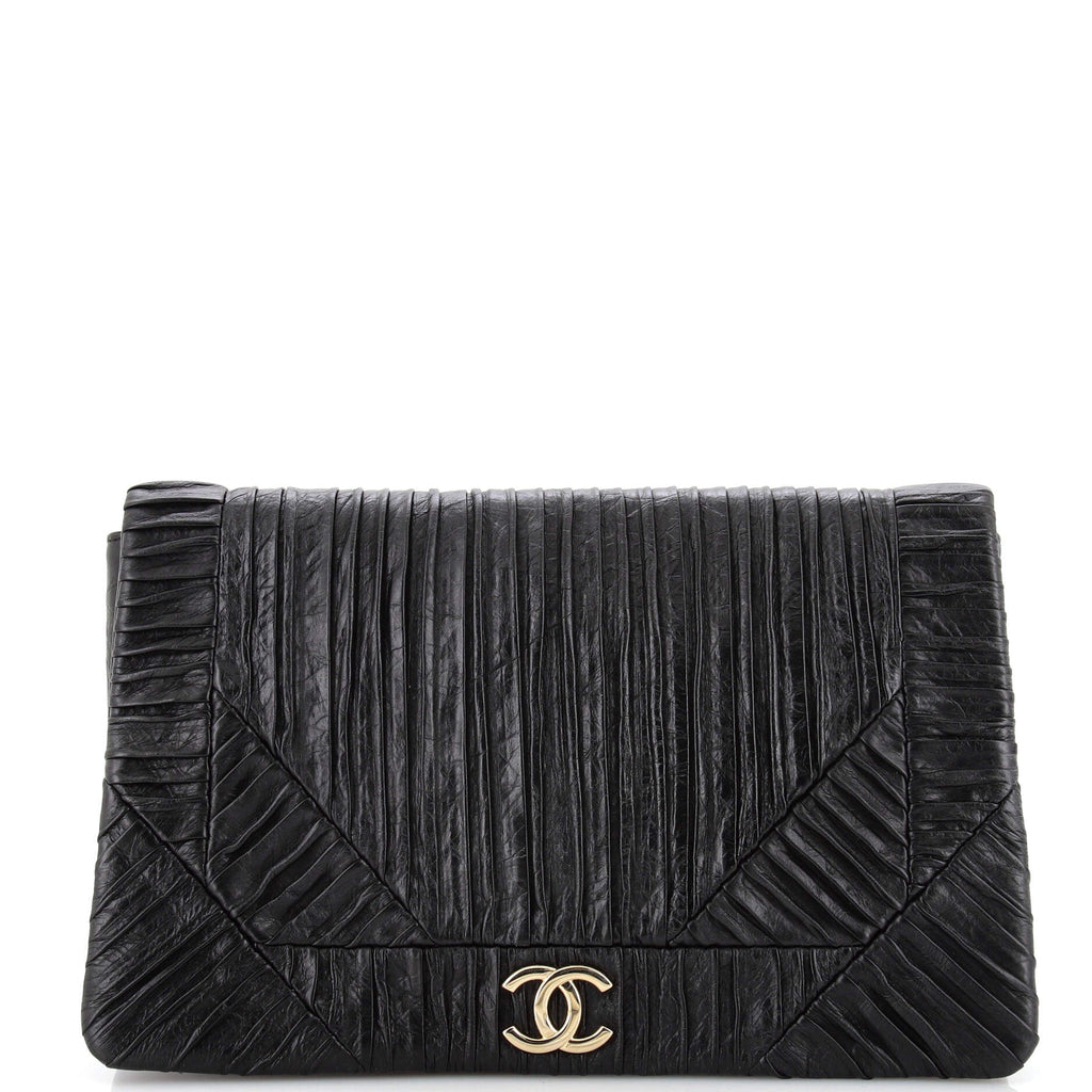 Coco Pleats Flap Clutch Pleated Crumpled Calfskin Small