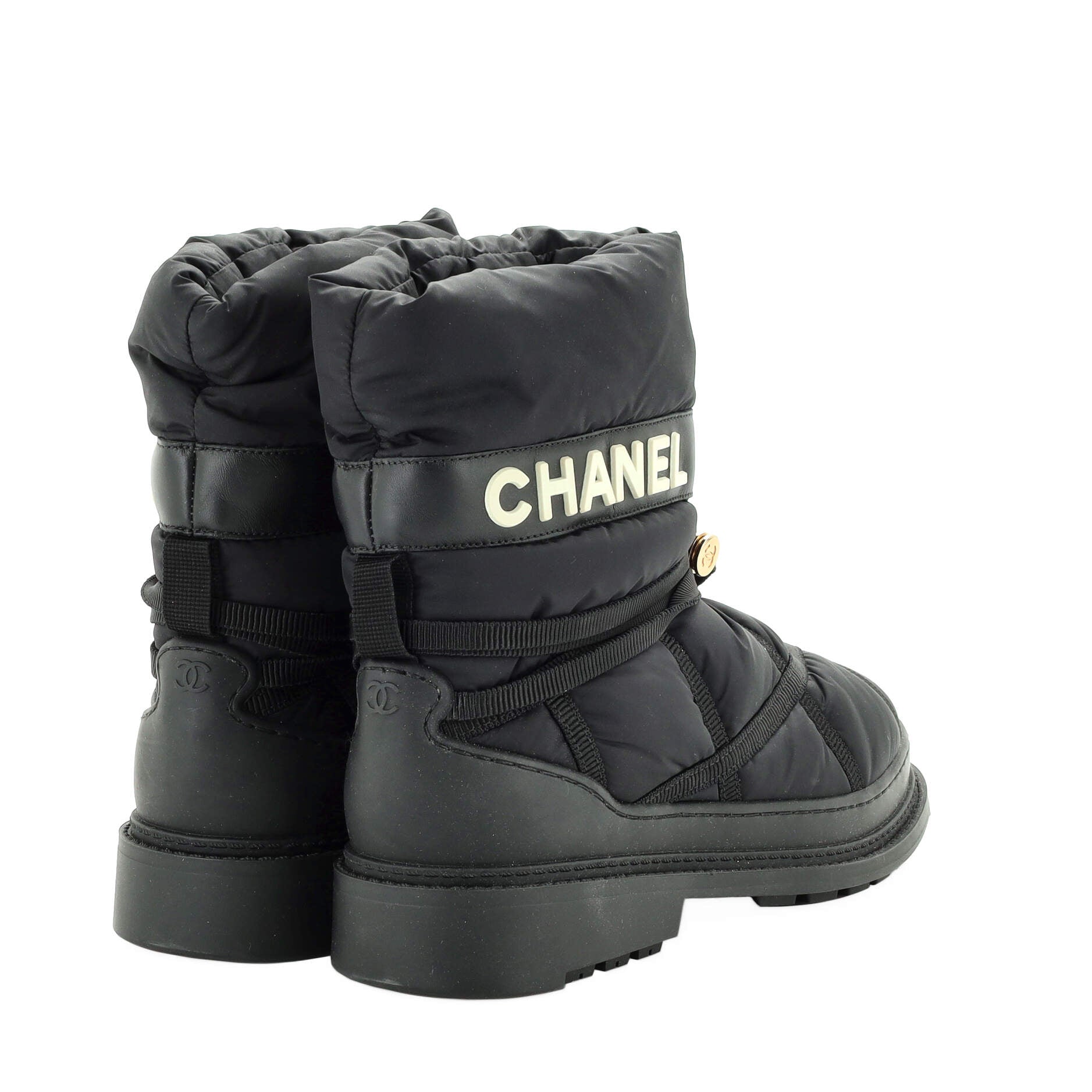 Women's Logo Drawstring Snow Boots Quilted Nylon