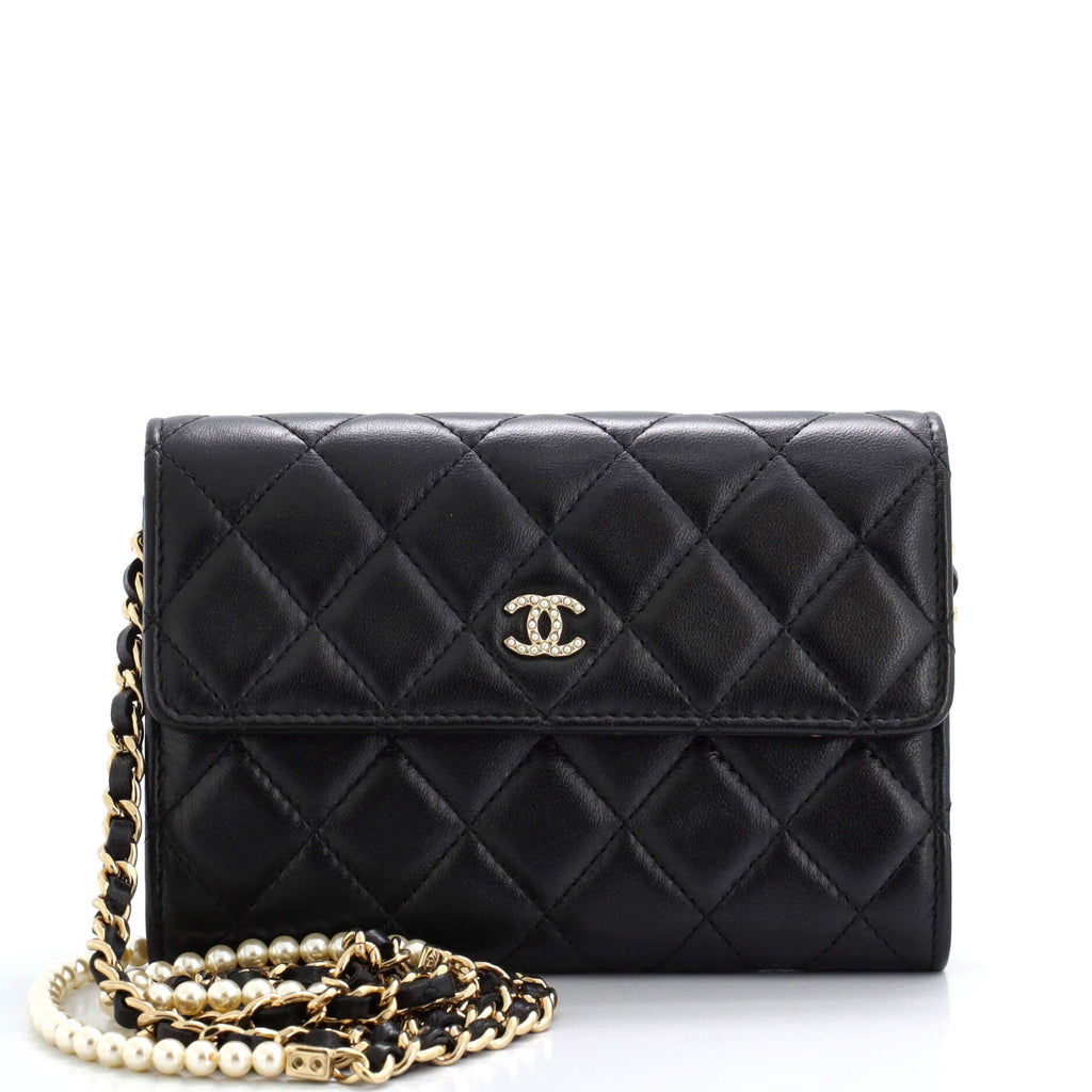 Pearl My Shoulder French Wallet on Chain Quilted Lambskin Mini