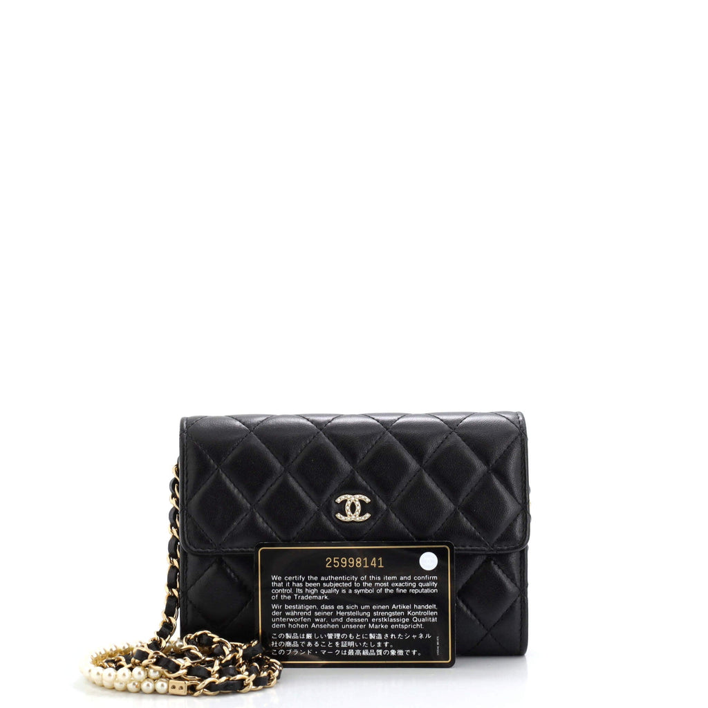 Pearl My Shoulder French Wallet on Chain Quilted Lambskin Mini