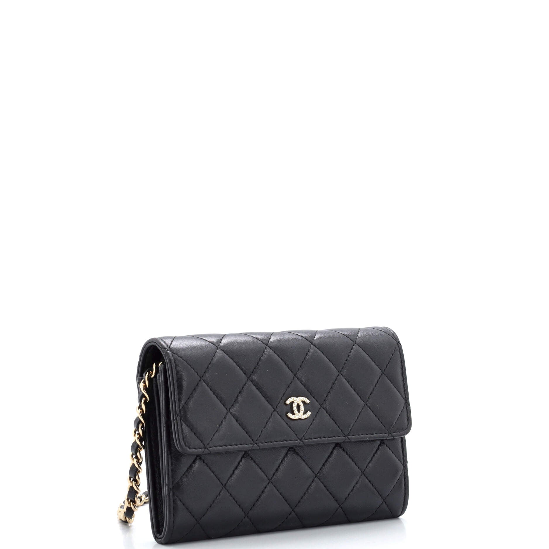 Pearl My Shoulder French Wallet on Chain Quilted Lambskin Mini