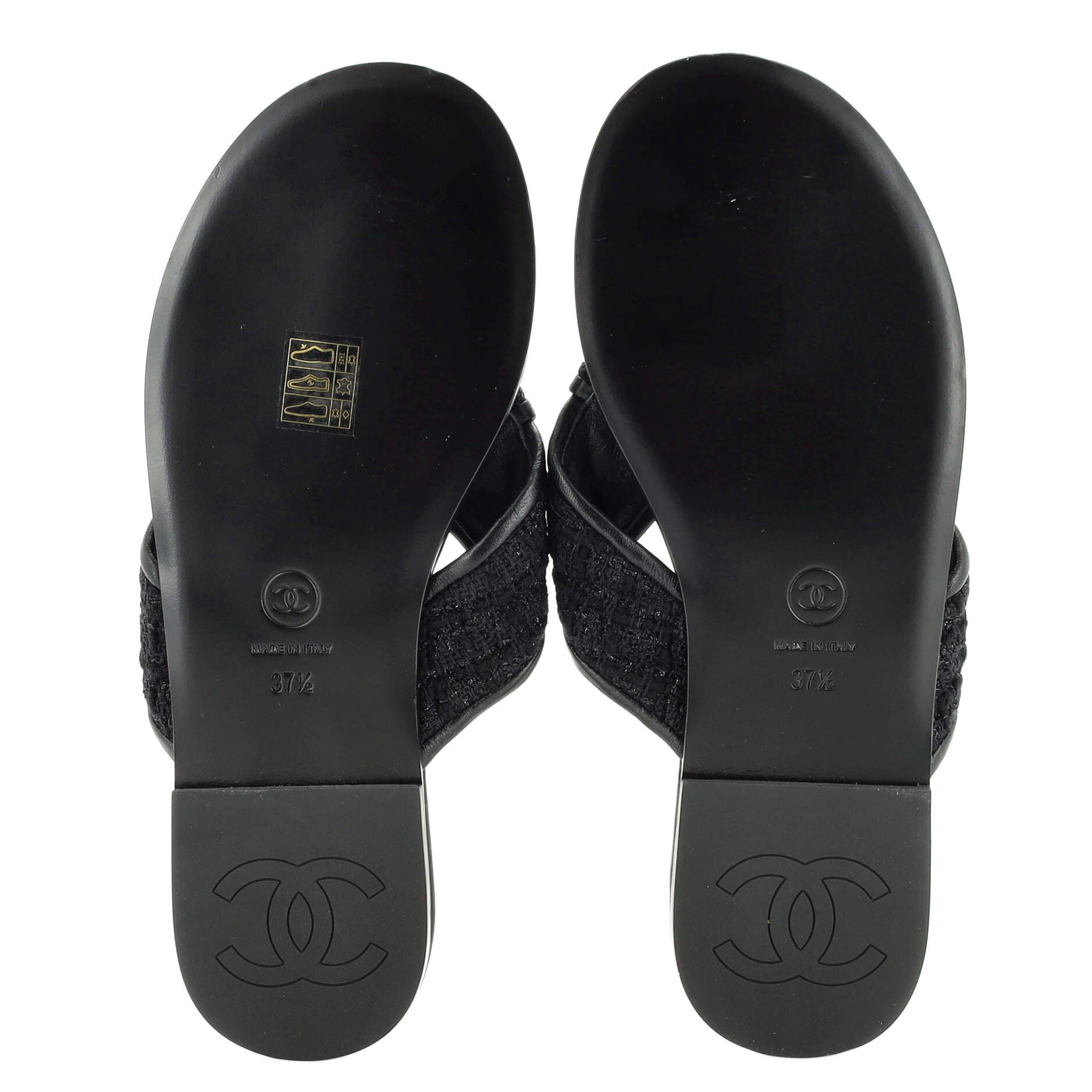 Women's CC Logo Thong Sandals Tweed and Leather