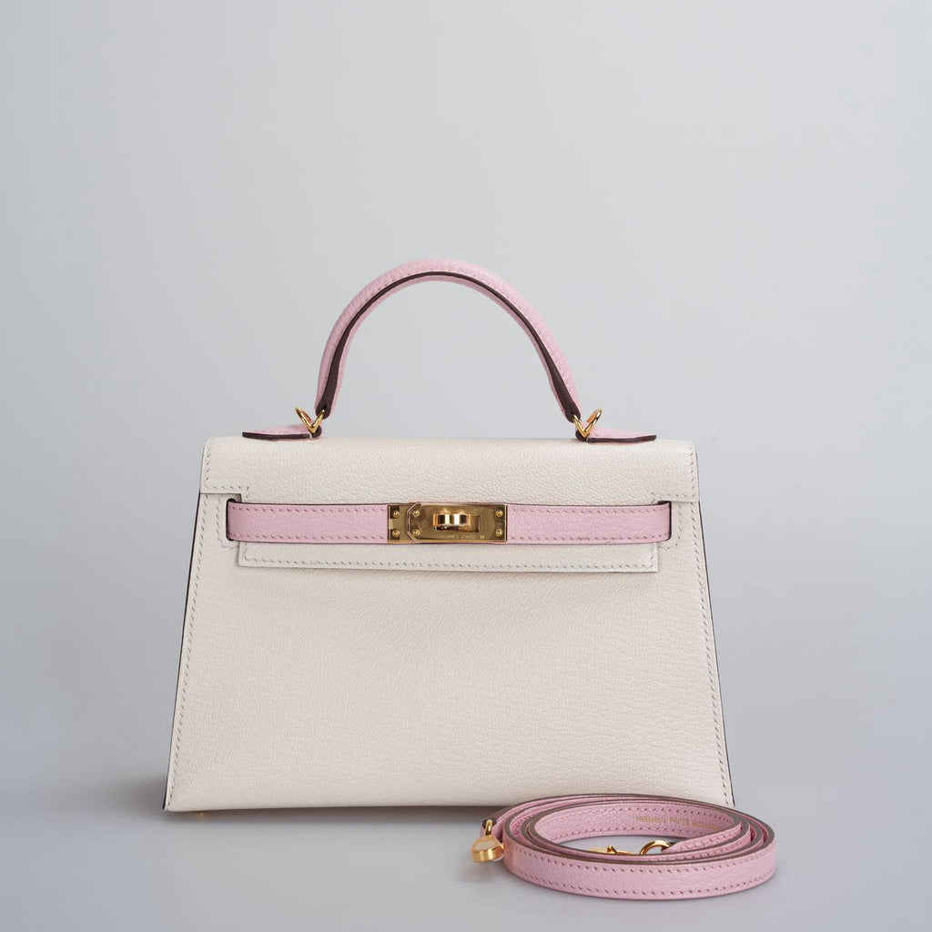Hermes Mini Kelly 20cm HSS in Chèvre Mysore Nata with Rose Sakura