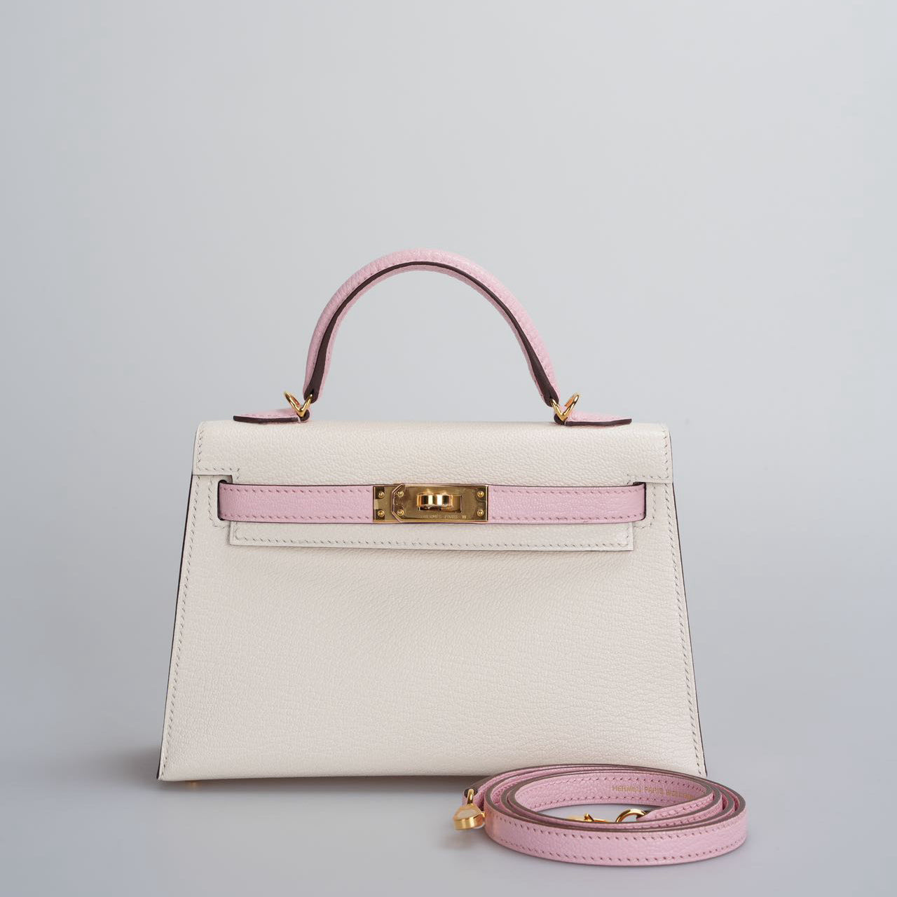 Hermes Mini Kelly 20cm HSS in Chèvre Mysore Nata with Rose Sakura