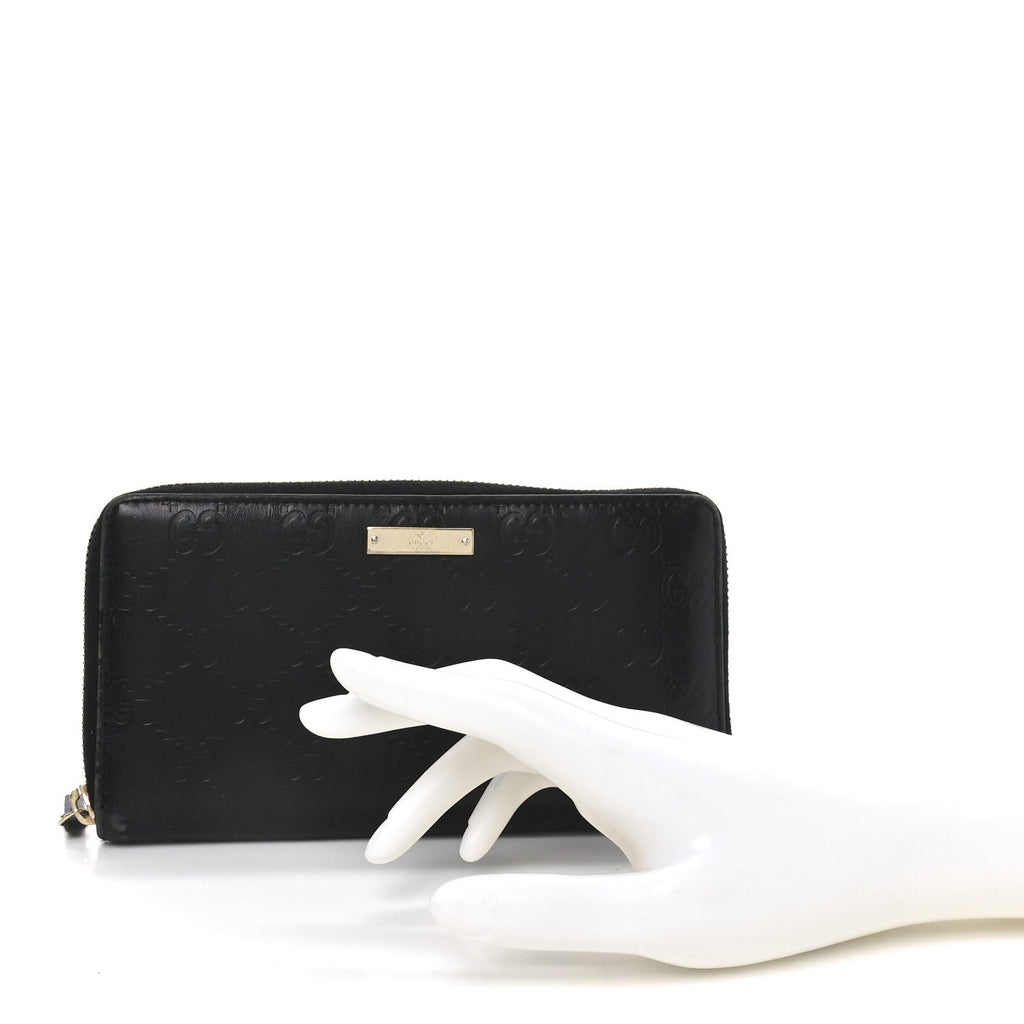 Guccissima Margaux Calfskin Metal Bar Zip Around Wallet Black
