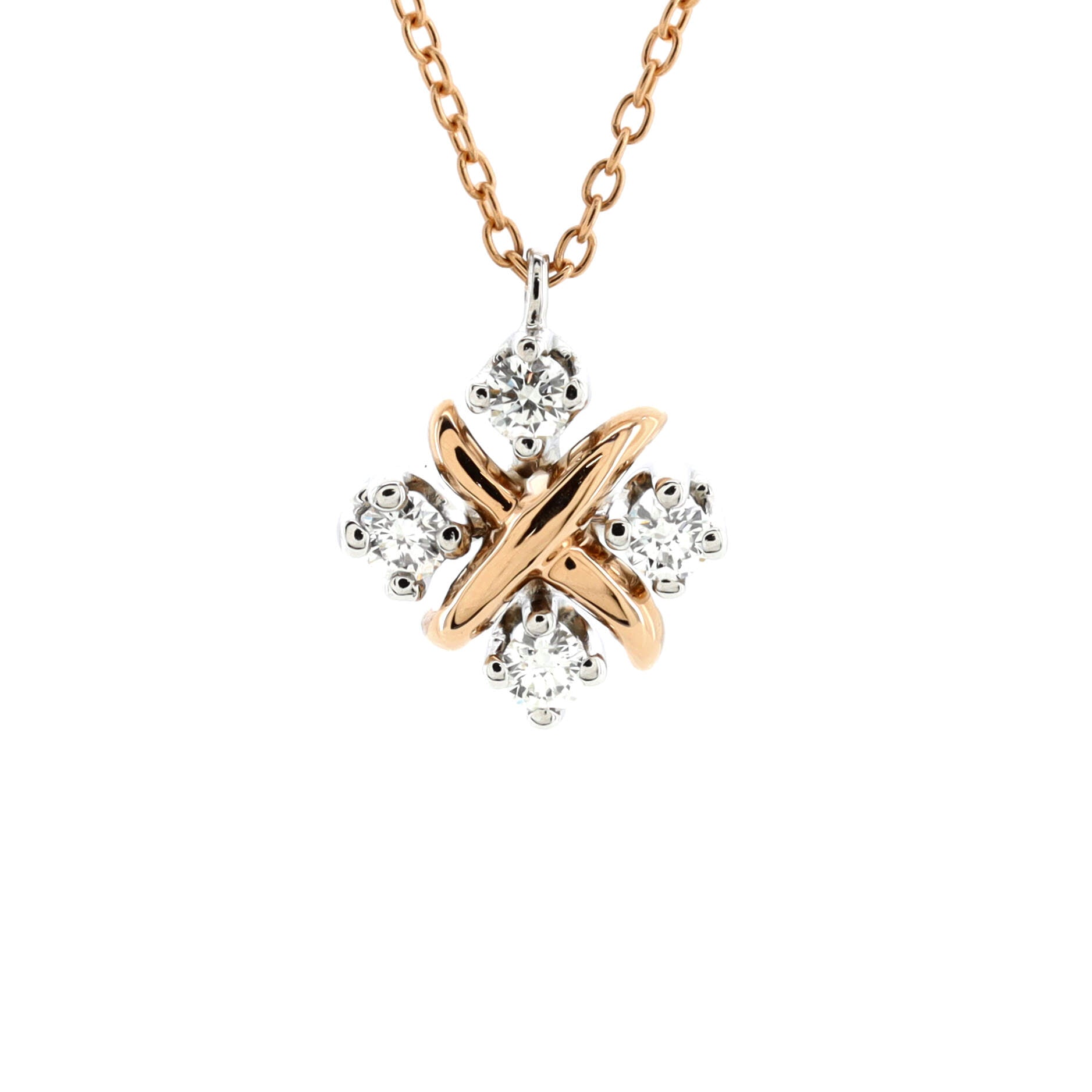Schlumberger Lynn Pendant Necklace 18K Rose Gold and Platinum with Diamonds