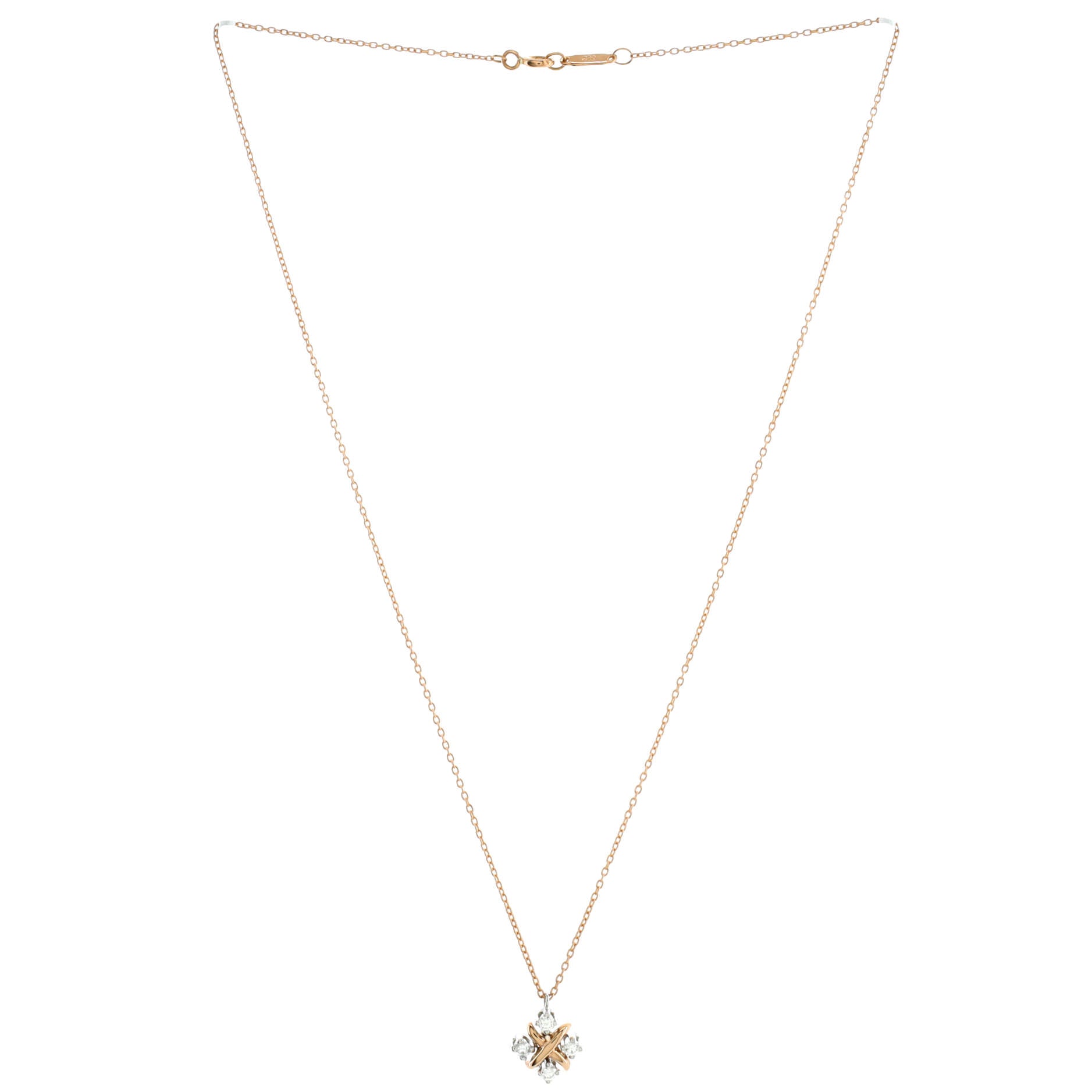 Schlumberger Lynn Pendant Necklace 18K Rose Gold and Platinum with Diamonds