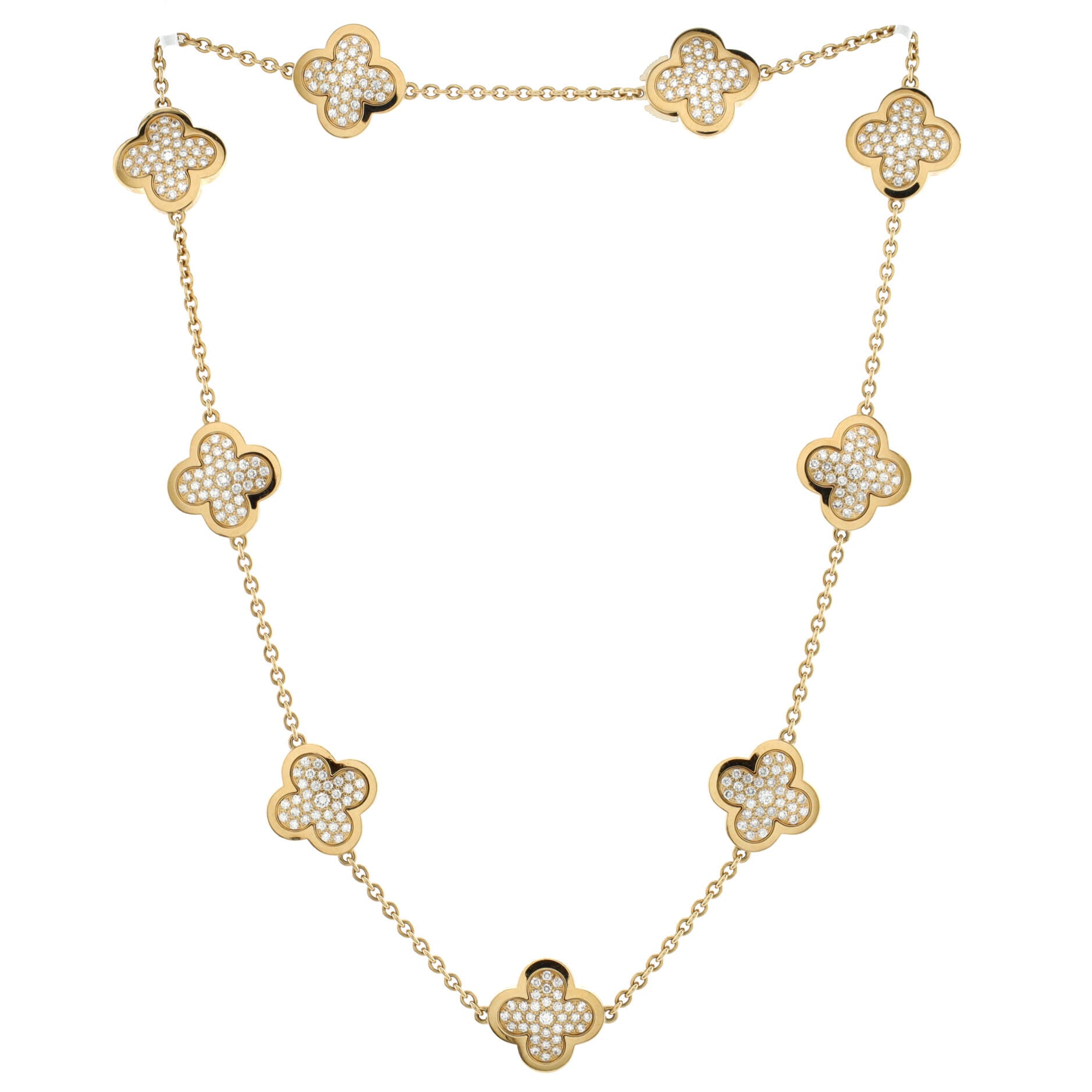 Pure Alhambra 9 Motifs Necklace 18K Yellow Gold with Pave Diamonds