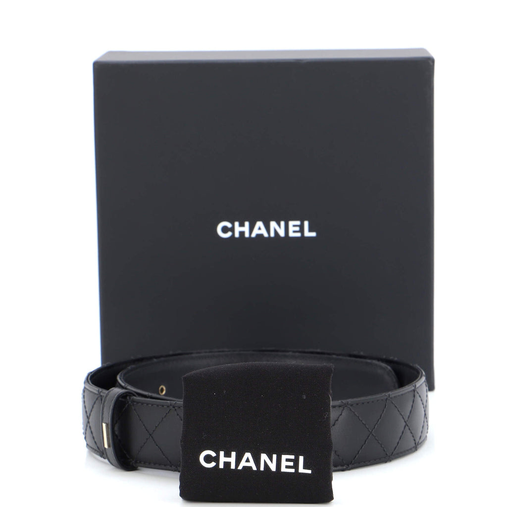 Woven Chain CC Buckle Belt Quilted Leather Wide 70