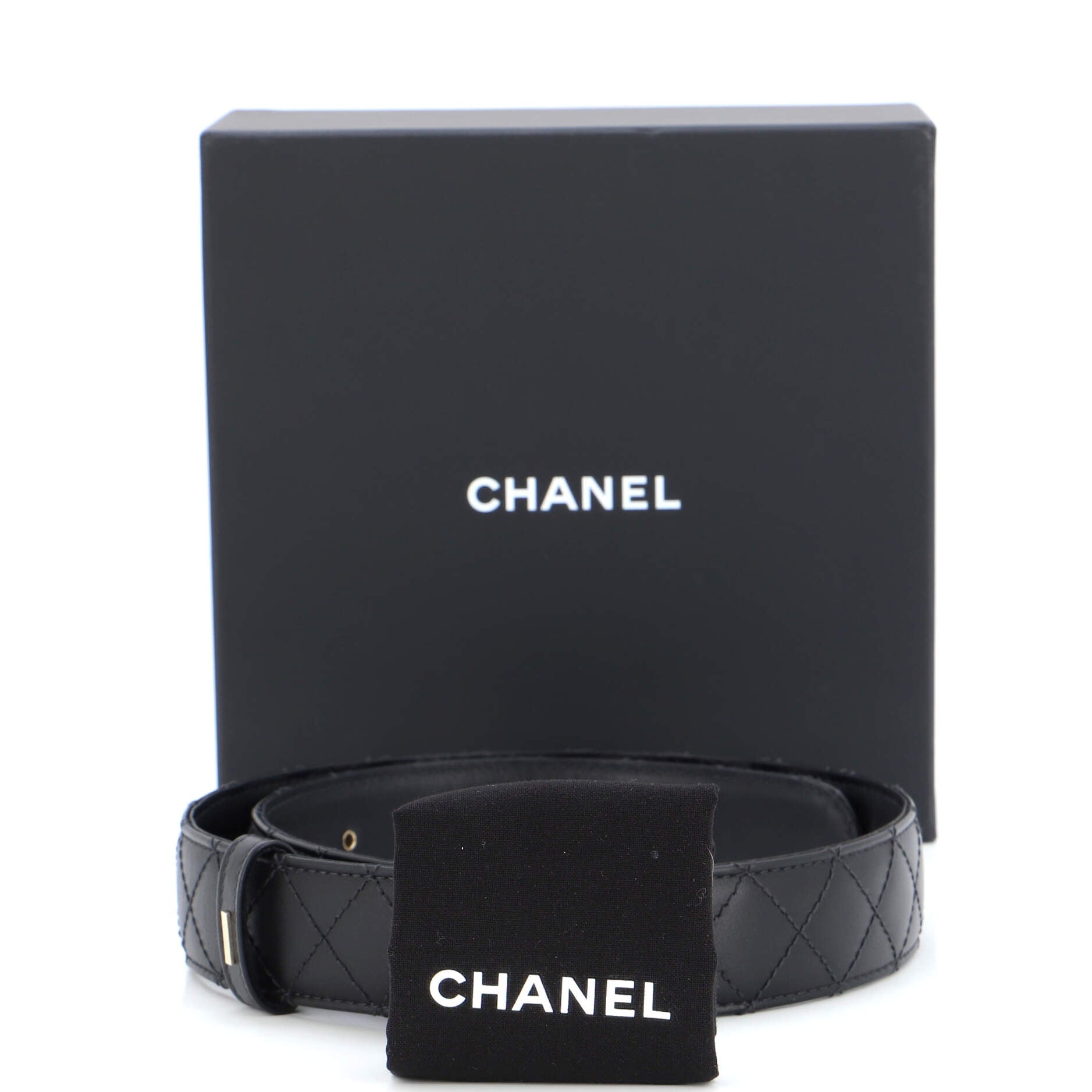Woven Chain CC Buckle Belt Quilted Leather Wide 70