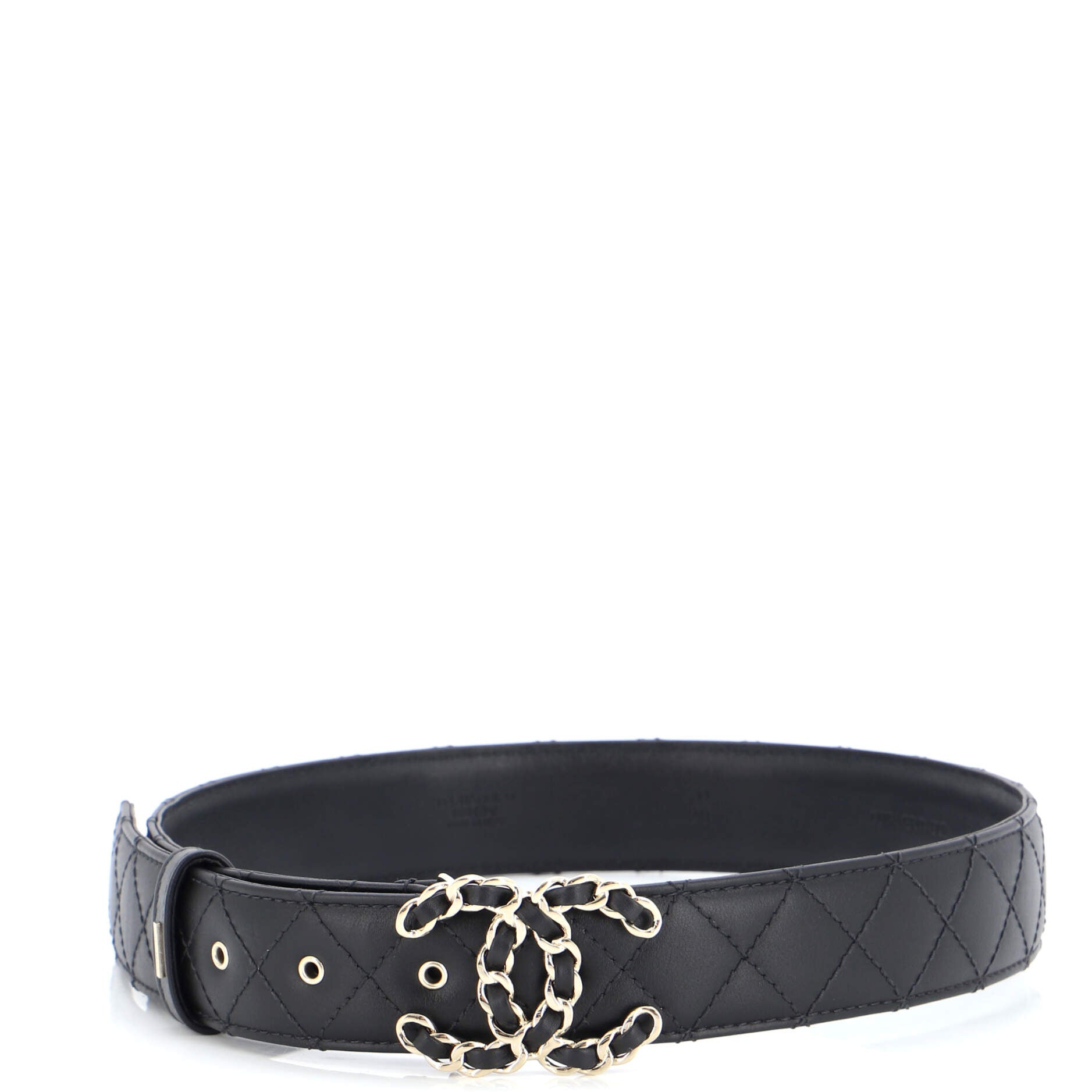 Woven Chain CC Buckle Belt Quilted Leather Wide 70