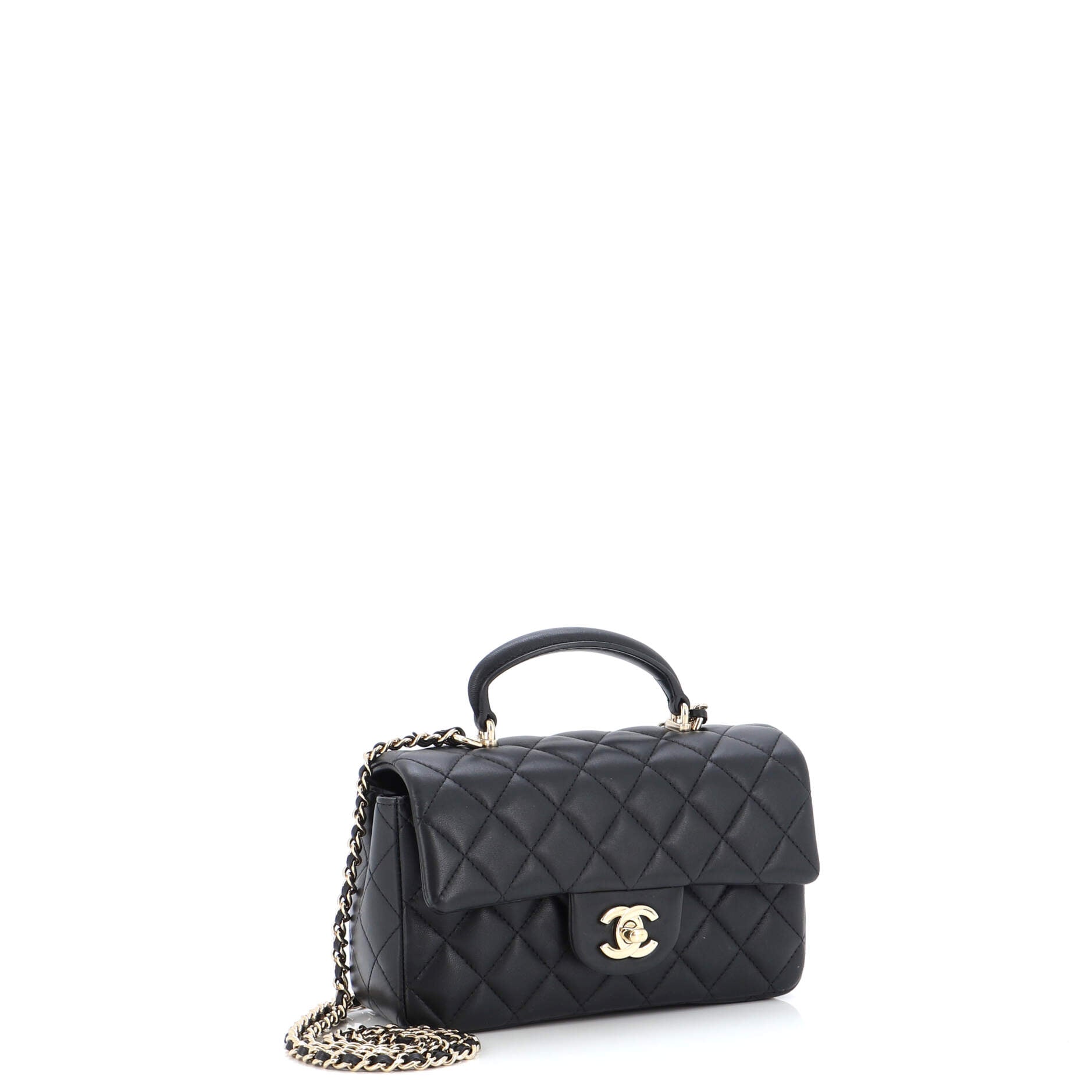 Classic Single Flap Top Handle Bag Quilted Lambskin Mini