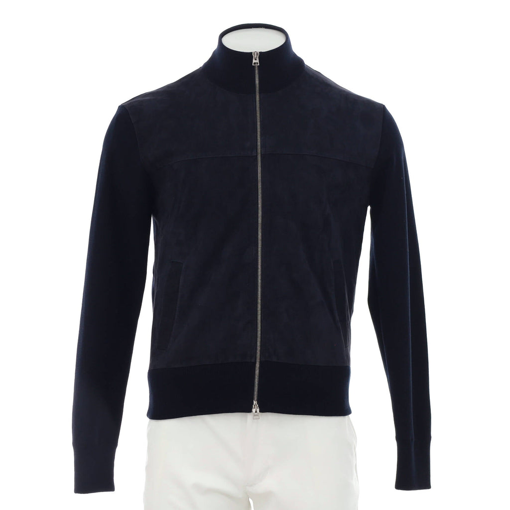 Men's Zip Up Bomber Jacket Suede and Wool